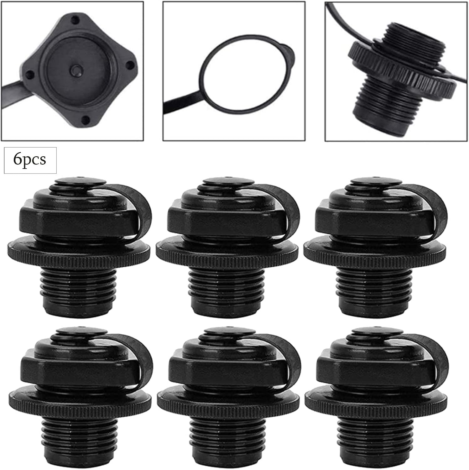 Black Air Valve Inflatable Boat 6 pieces Replacement Valve Spiral Air