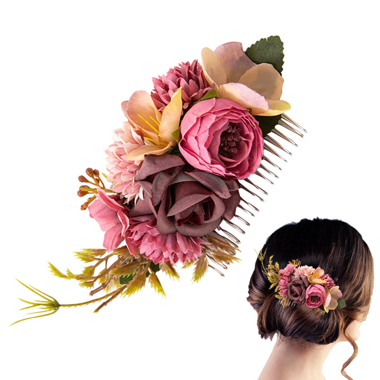flores,Flores para el cabello la boda - Peineta para el pelo con diseño flores, sencilla montar, peineta Floral para novias, damas, boda, Festival, tocado Teksome
