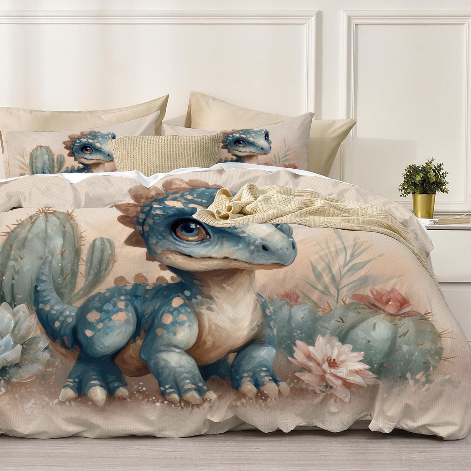 Housse de couette dinosaure et cactus pour une chambre moderne d'ado