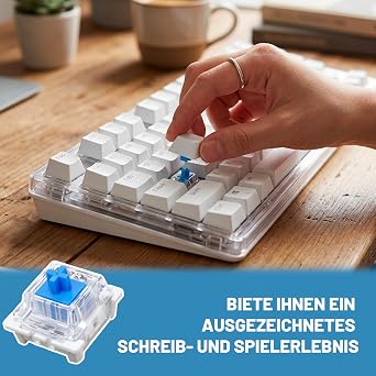 72 PCS Mechanical Keyboard Switches Blue Clicky 3-Pin Pre-Lubed, Keyboard Clicker DIY Replacement Set, Transparent Cherry MX Switches for Gaming & Typing Keyboard Upgrade