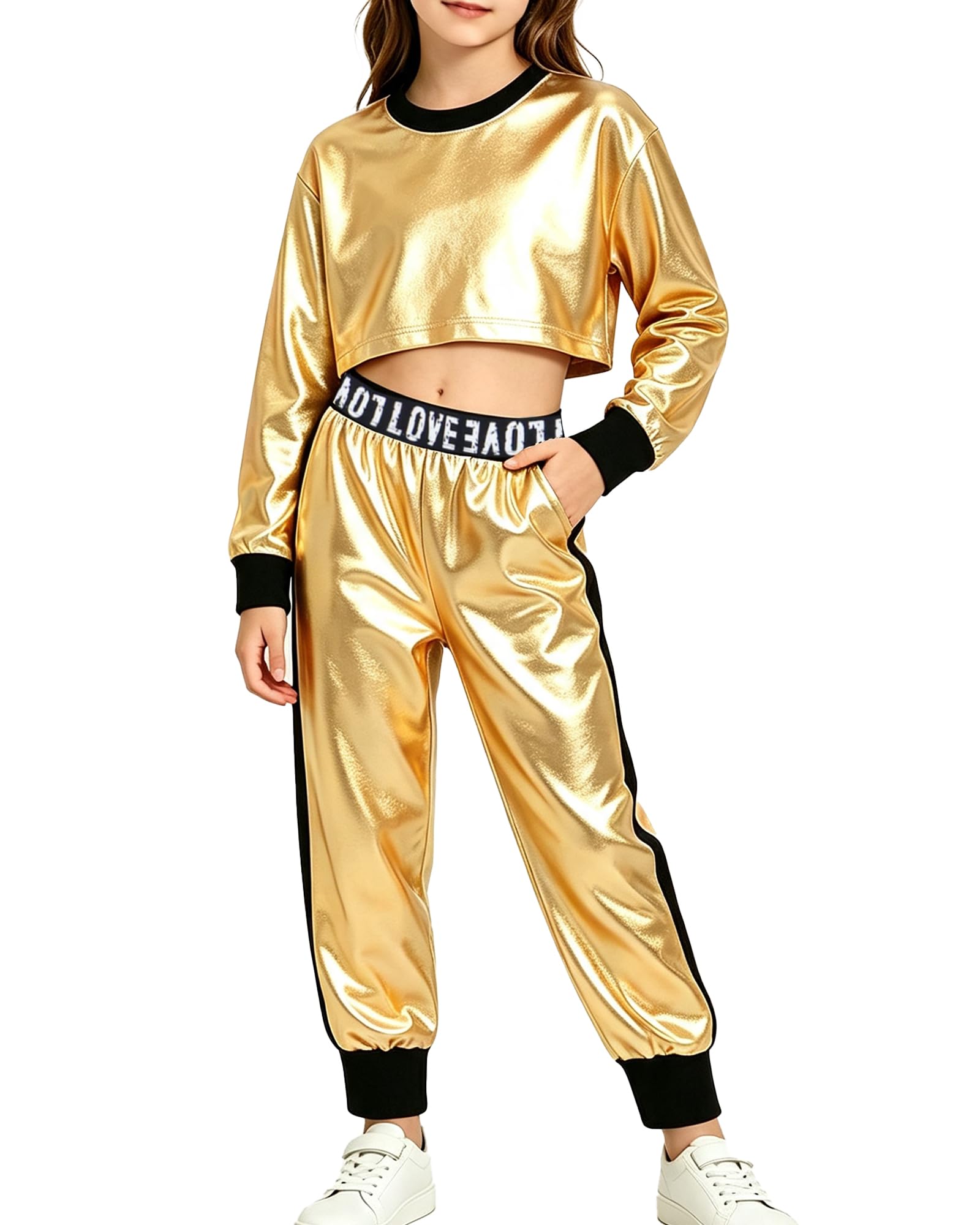 Betusline Girls Sweatsuit, Long Sleeve Crop Top Jogger Pants, 4T-14Y
