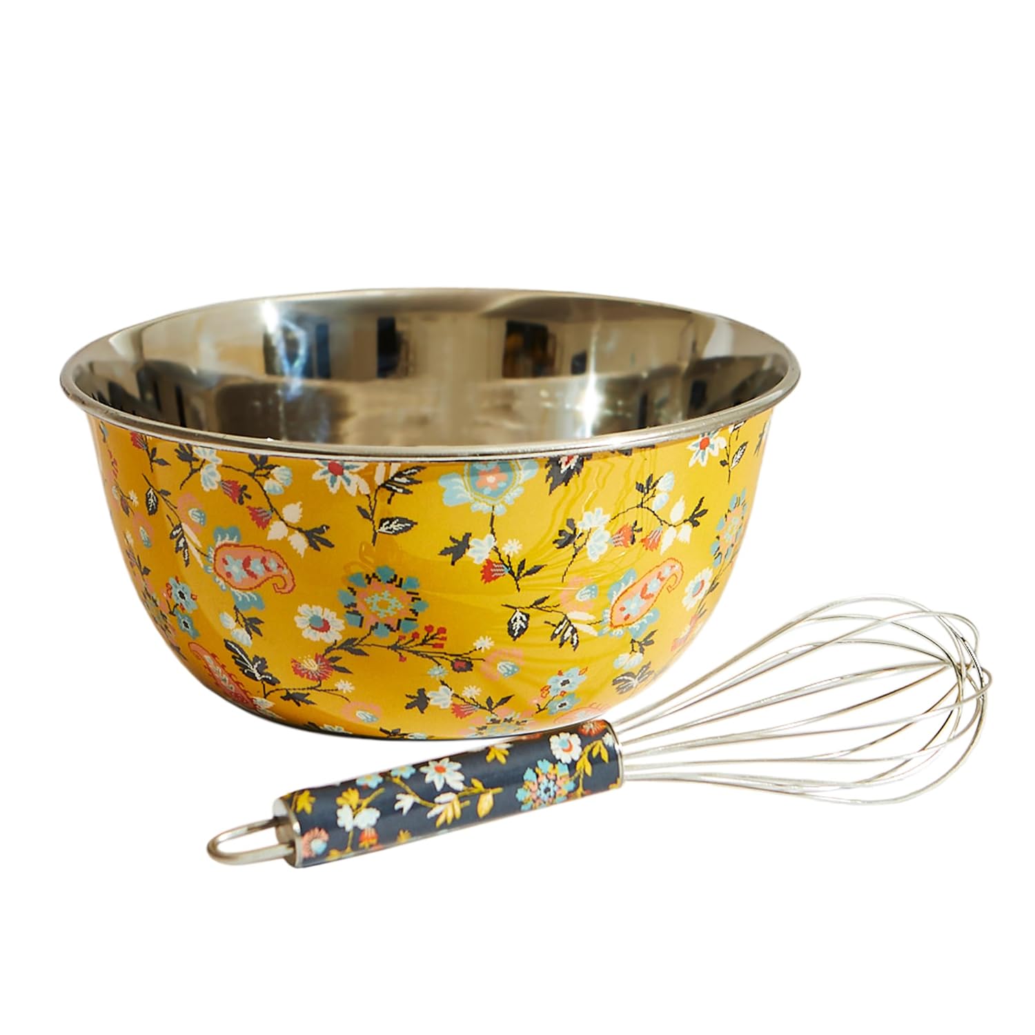 Buy Chumbak Pixel Paisley Baking Bowl & Whisk, Set of 2 Yellow Online