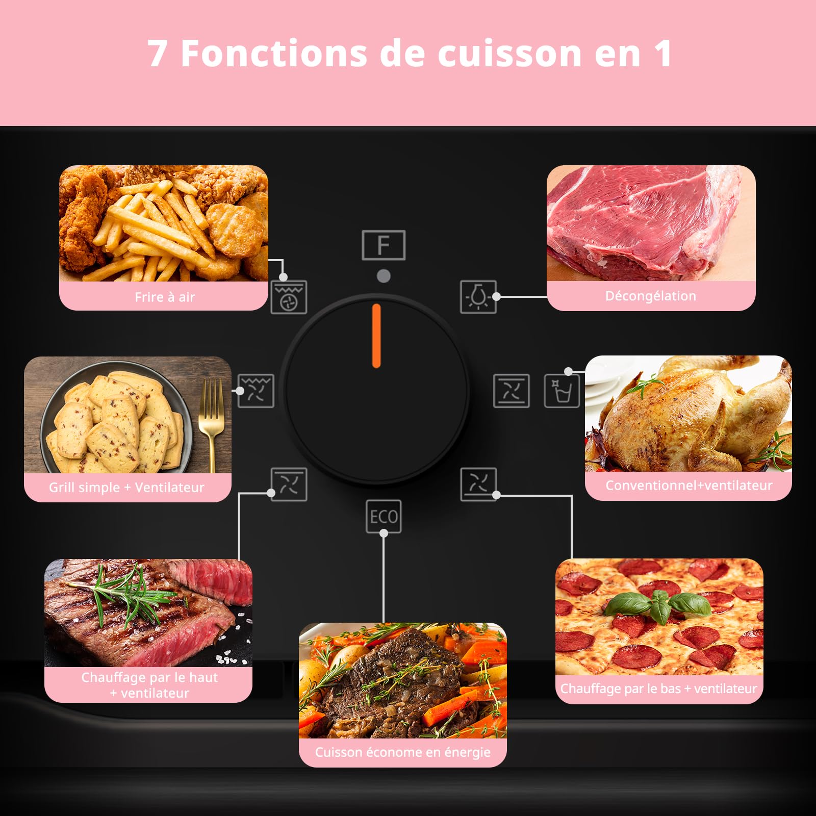 Comfee' CBO60M80M1-BK Four encastrable 60 cm 60 litres 8 fonctions frire à air cuisson plusieurs phases porte amovible nettoyage vapeur Noir
