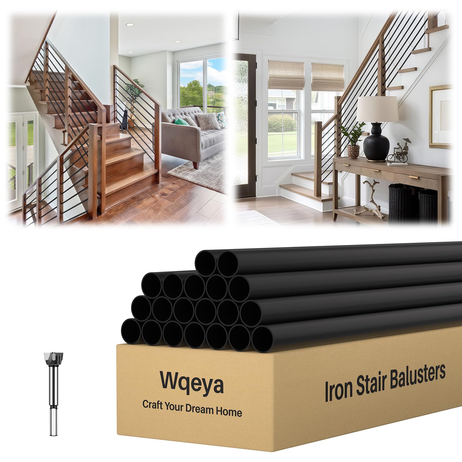 Photo 1 of Wqeya 8FT Iron Horizontal Balusters - Matte Black (20 Pack)