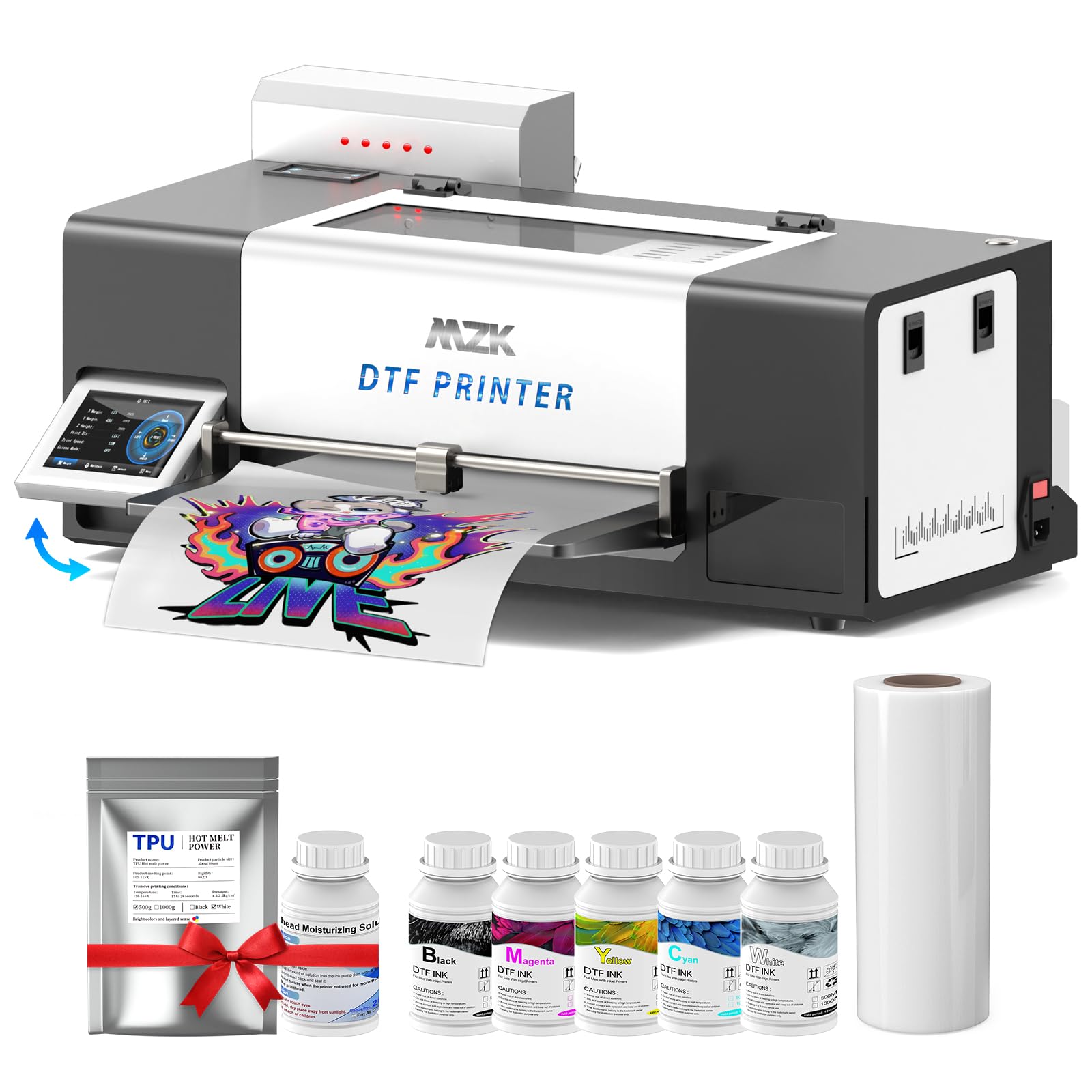 MZK A3+ XP600 Gen2 F1080 Upgraded DTF Printer,Auto Cleaning Maintenance+Ink Anti-Clog Filter,2X-Speed Compared to L1800,5" Rotatable Touch Screen,Dual Ink Level Alert,Film Cutter,Gift Ink 2 Years