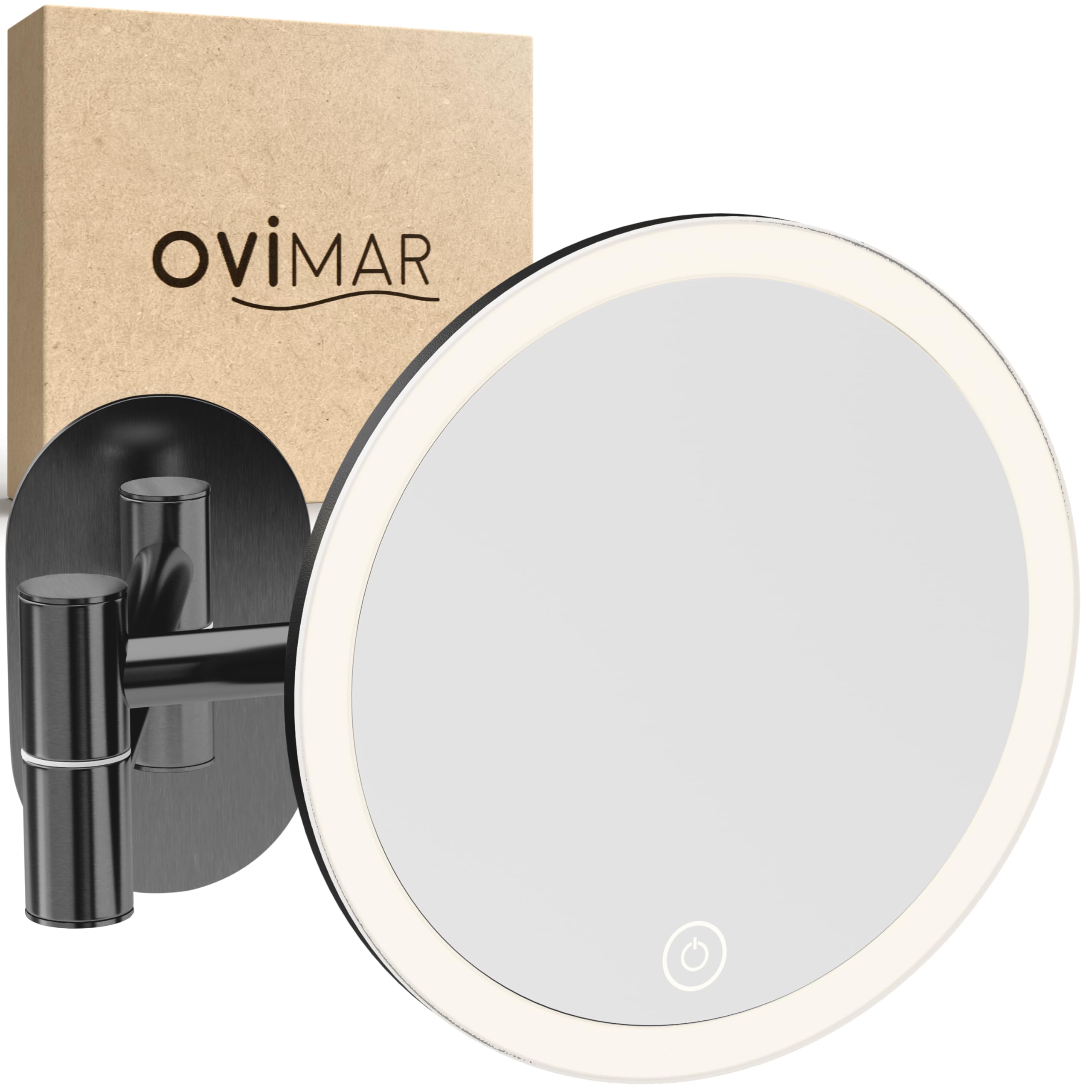 Espejo de aumento Ringstind Gunmetal | con iluminación | recargable | Montaje en pared sin taladrar | en el baño | Espejo de aumento 5x | Espejo de maquillaje con luz | espejo de 360 ​​​​grados