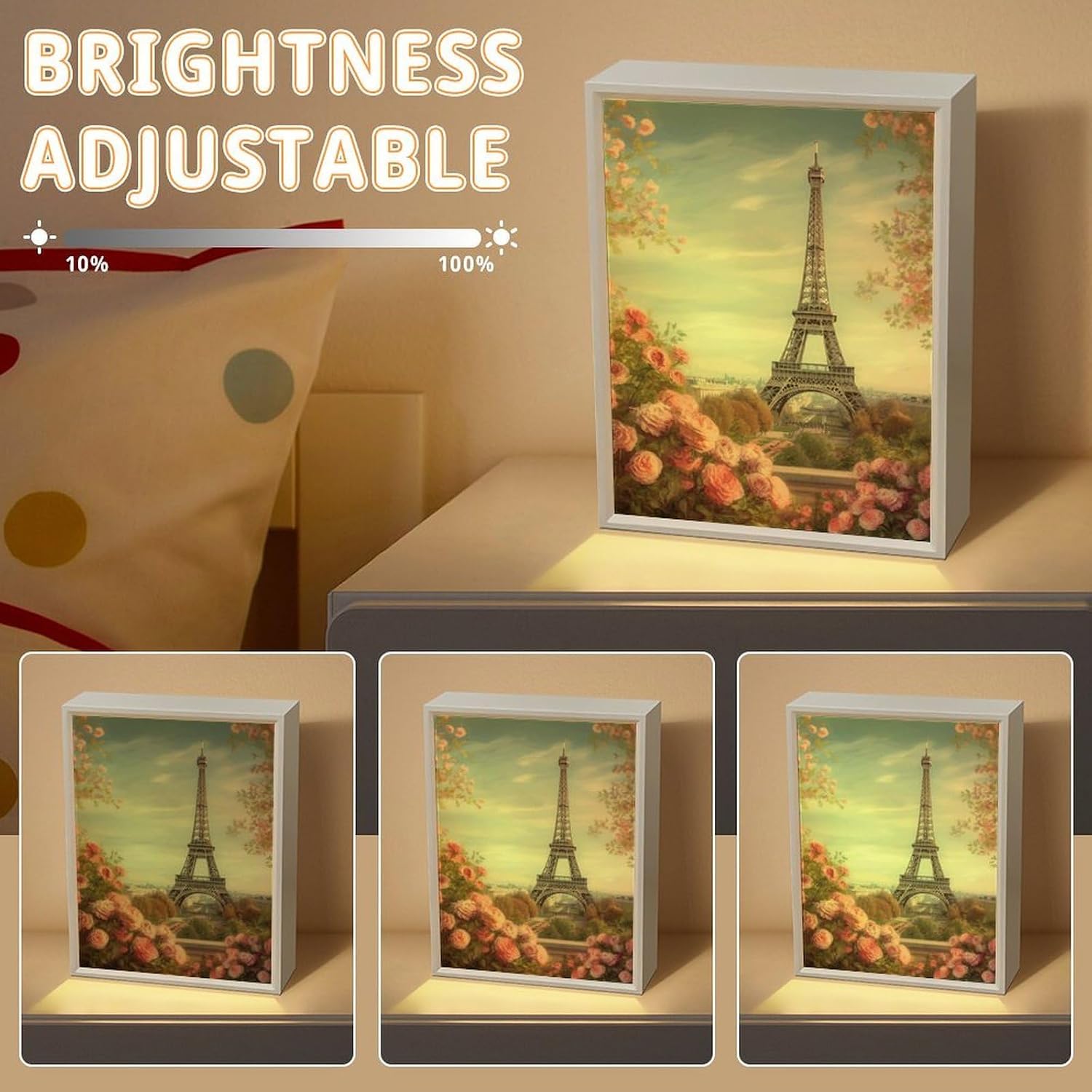Paris Eiffel Tower with Flowers Vanity Mirror LED Vanity Mirror with Lights 3 Color Modes with Lighted Makeup Mirrors Acrylic Decoration Desk Mirrors for Bedroom Bathroom8.3 x6.5 image 5