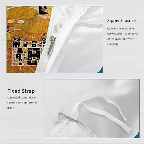 Miniatura 6 de HOBBOY Gustav Klimt - Juego de funda de edredón amarilla de 3 piezas, suave y sedosa con cremallera, 2 fundas de almohada, diseño del árbol de la