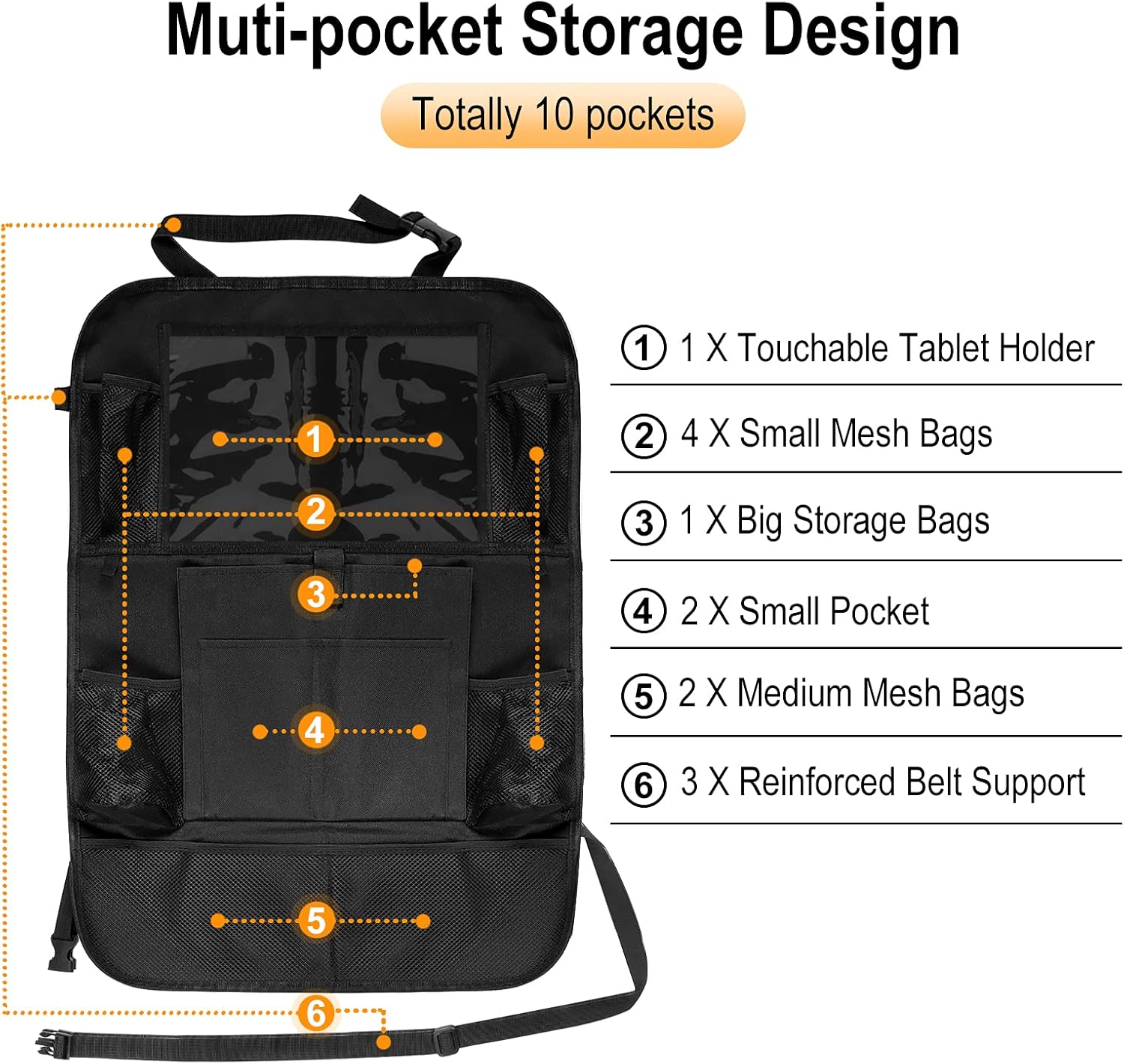 POJAGU 2 Pack Backseat Car Organizer Kick Mats with 10” tablet Holder, 10 Storage Pockets, Foldable Durable Back Seat Protector for Kids, Toddlers, Car Travel Accessories : Automotive