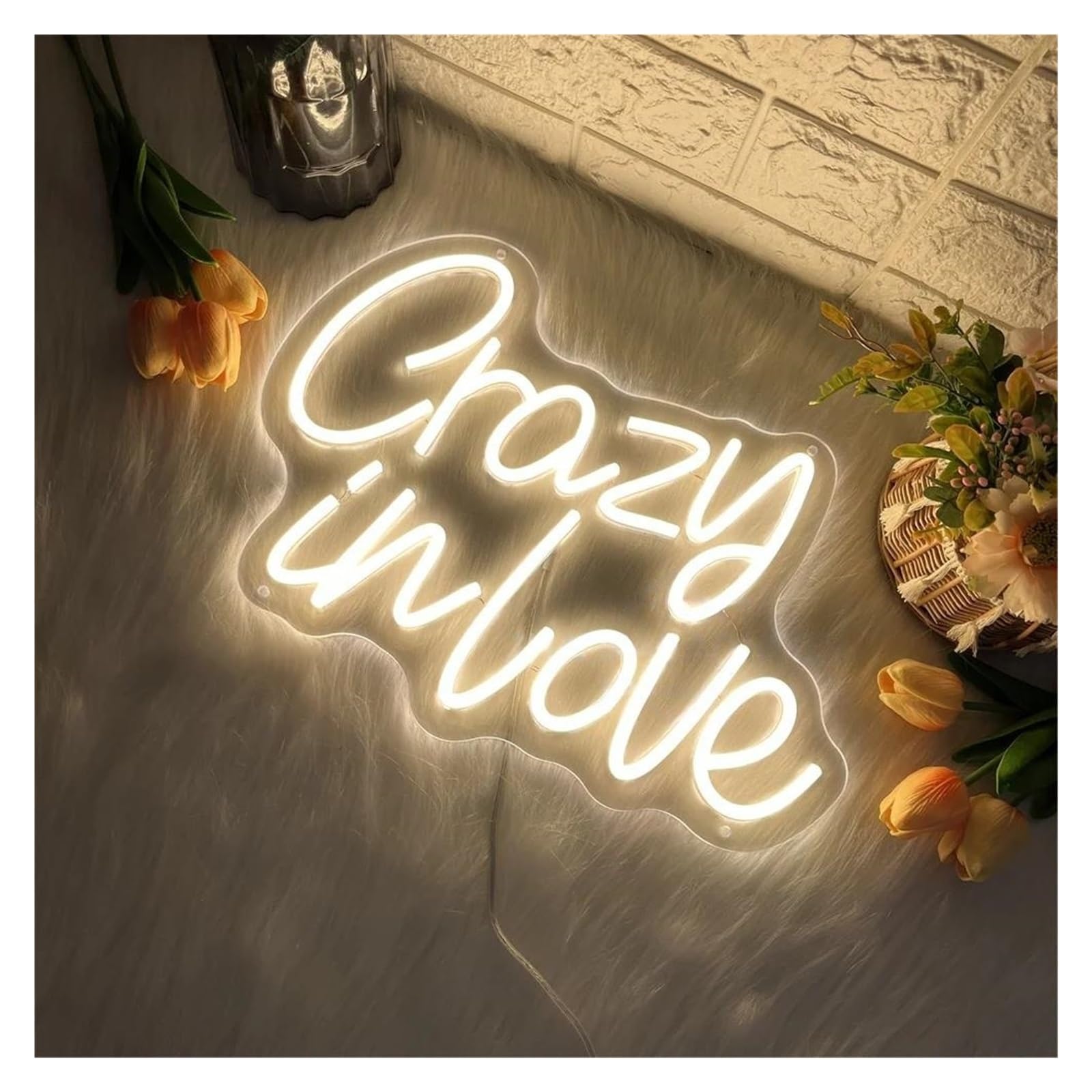 LED néon signe Enseigne Au Néon Crazy In Love Variable, Pour Décoration De Chambre À Coucher De Mariage, Lumière D'ambiance Romantique, Alimentée Par USB, 40cm