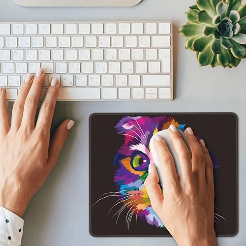 Miniatura 7 de Alfombrilla de mouse artística de 12 x 10 pulgadas con diseño de gatos coloridos y lindos animales para mujeres y niñas, tapete rectangular de goma