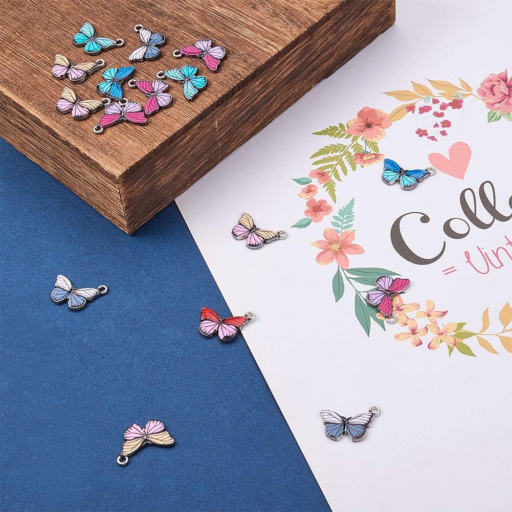 LiQunSweet 10 Pcs Alloy Enamel Butterfly Charms Metal Pendants Mixed Color Antique Silver Plated in Bulk for Jewelry Making DIY Accessories - 15x20mm - Image 5