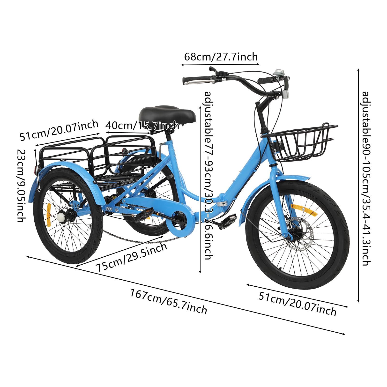 Triciclo Adulti Piegevole 20 Pollici - Bicicletta A 3 Ruote Con Cestino Per Anziani E Shopping - Foto 2
