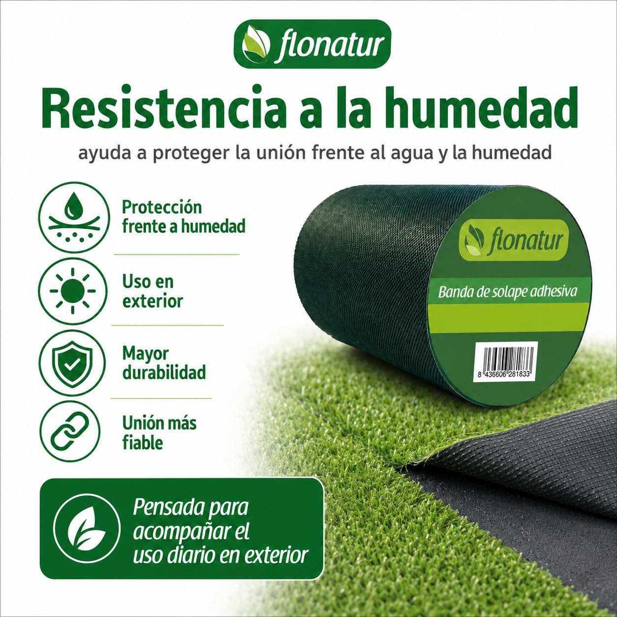 Banda de Solape adhesiva para Césped Artificial - 10m x 15cm | Adhesivo Fuerte | Resistente a la Humedad, Duradero, Interior y Exterior, Unión para moquetas y alfombras