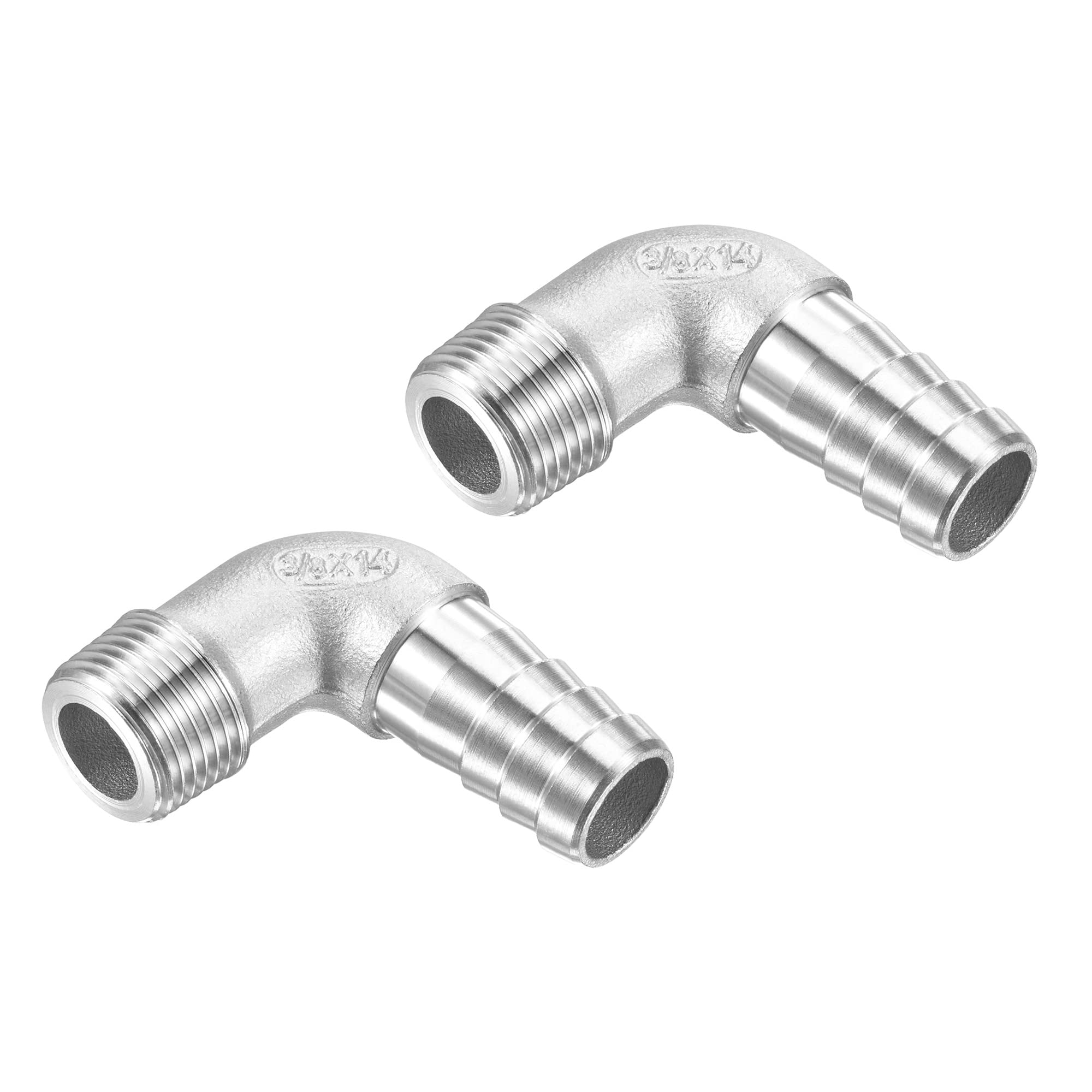 M METERXITY Hose Barb Fittings - 90 Degree Elbow Stainless Steel 14mm Pipe Connector Apply to Water Fuel (G3/8 Male Pipe)