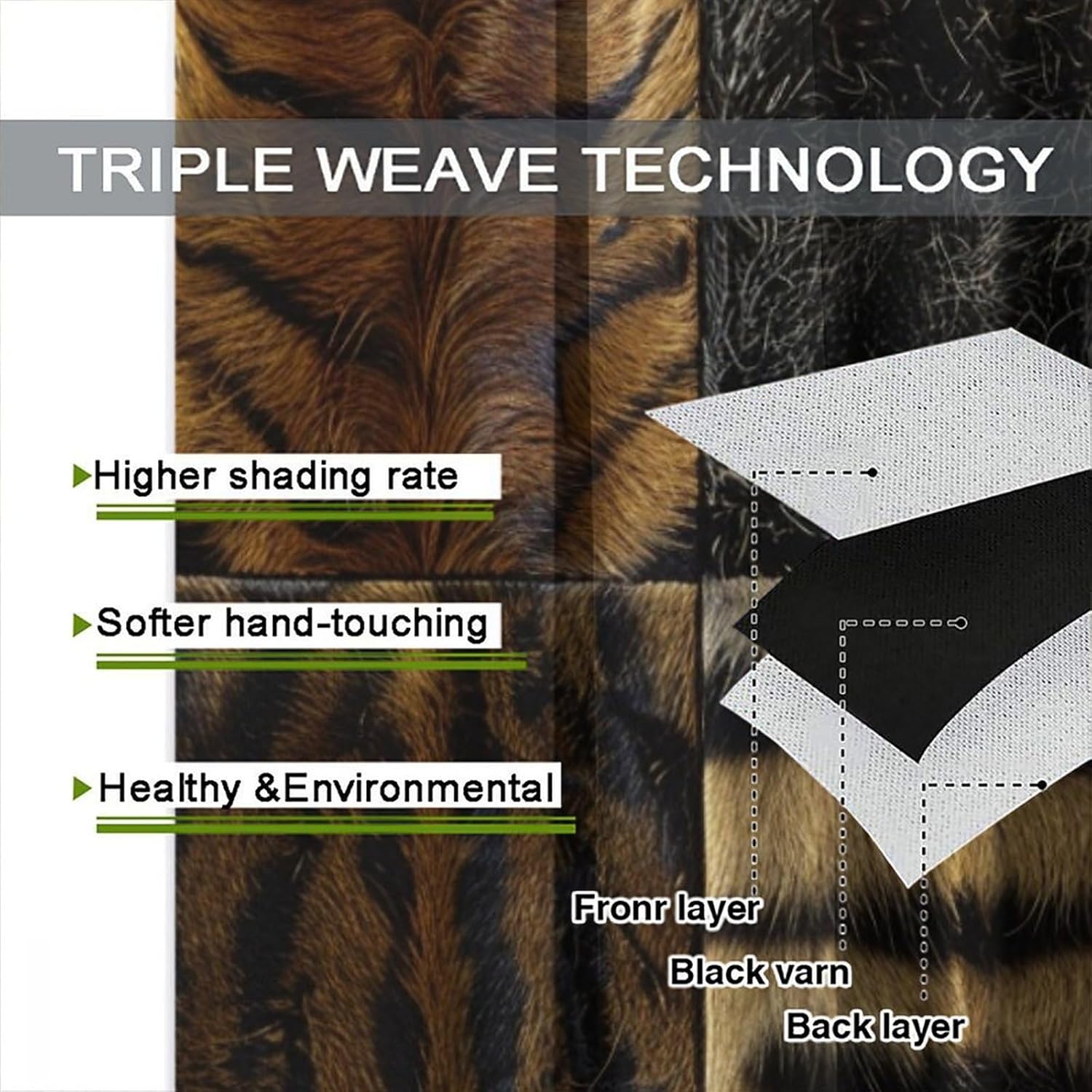 Leopard Tiger Fur Blackout Curtains for Bedroom/Living Room, Wild Animal Print Curtains Rod Pocket Thermal Insulated Window Drapes, 21W x 45L, 2 Panels