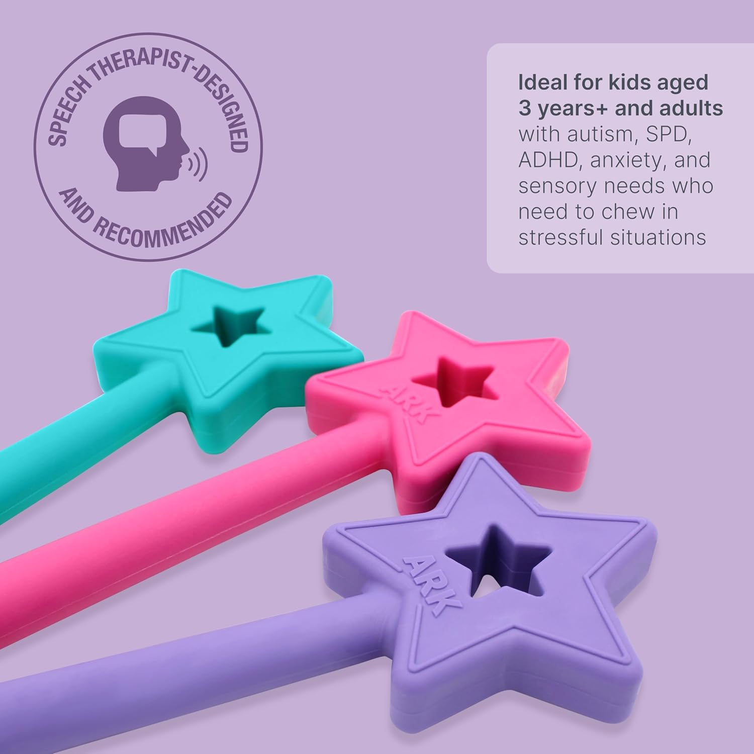 ARK Fairy Princess/Star Wand Chewy, Sensory Toys for Kids and Adults, Chewy Fidget for Autism, ADHD, SPD, Anxiety, Medical-Grade Chew Tools, XT, Firm, Hot Pink