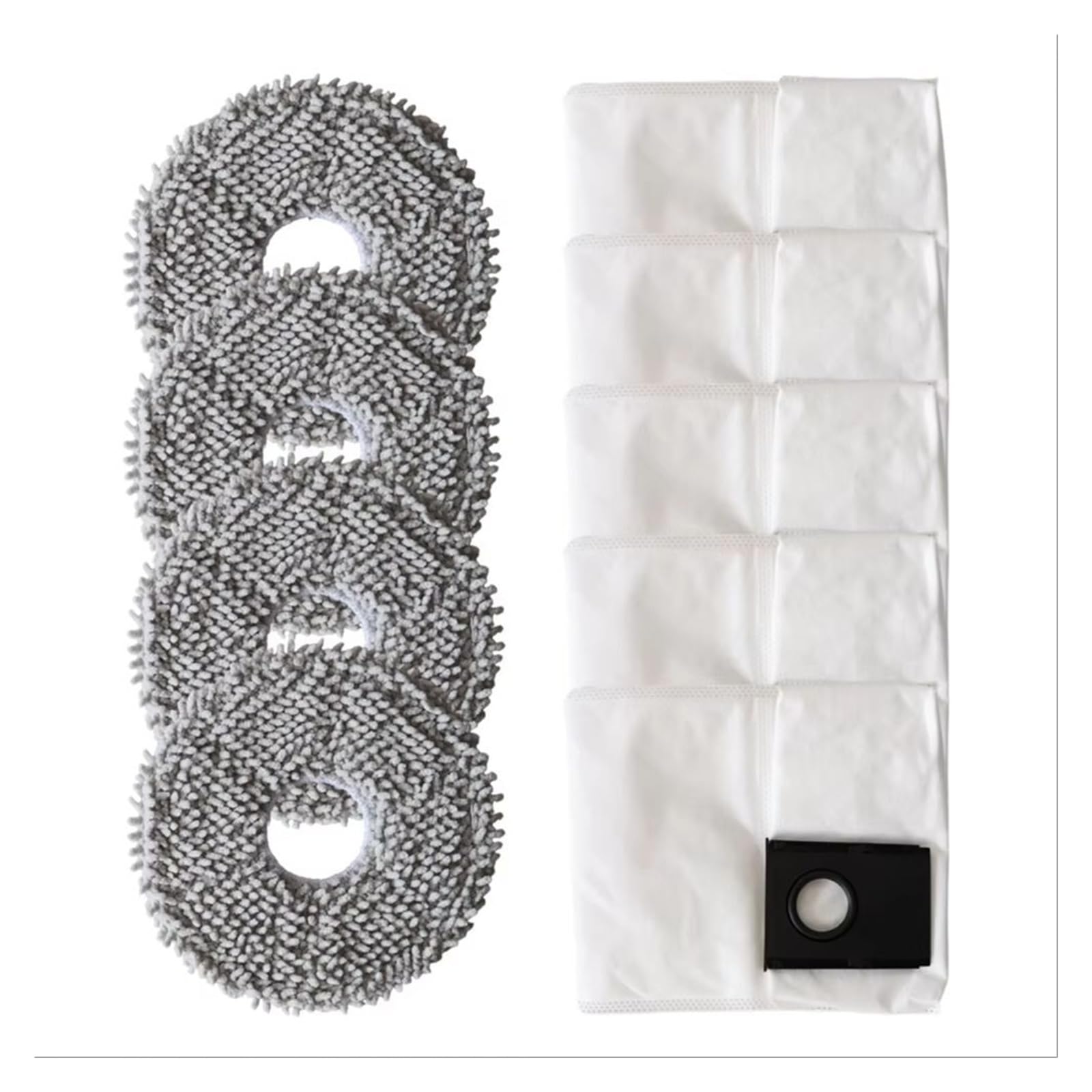 Sacs en tissu pour serpillière, compatibles avec Eureka, J15 For Robot Aspirateur Autovidable Evo Ultra, 4 tampons de serpillière, 5 sacs à poussière, compatibles avec Midea, V16.