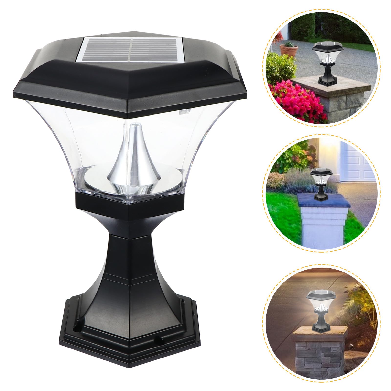 STOBAZA Farolas Solares Exterior de Jardín Control Inteligente de Luz, Diseño Simple en Plástico Negro, Luces de Pilar de Patio Resistentes al Agua y Ahorro Energético