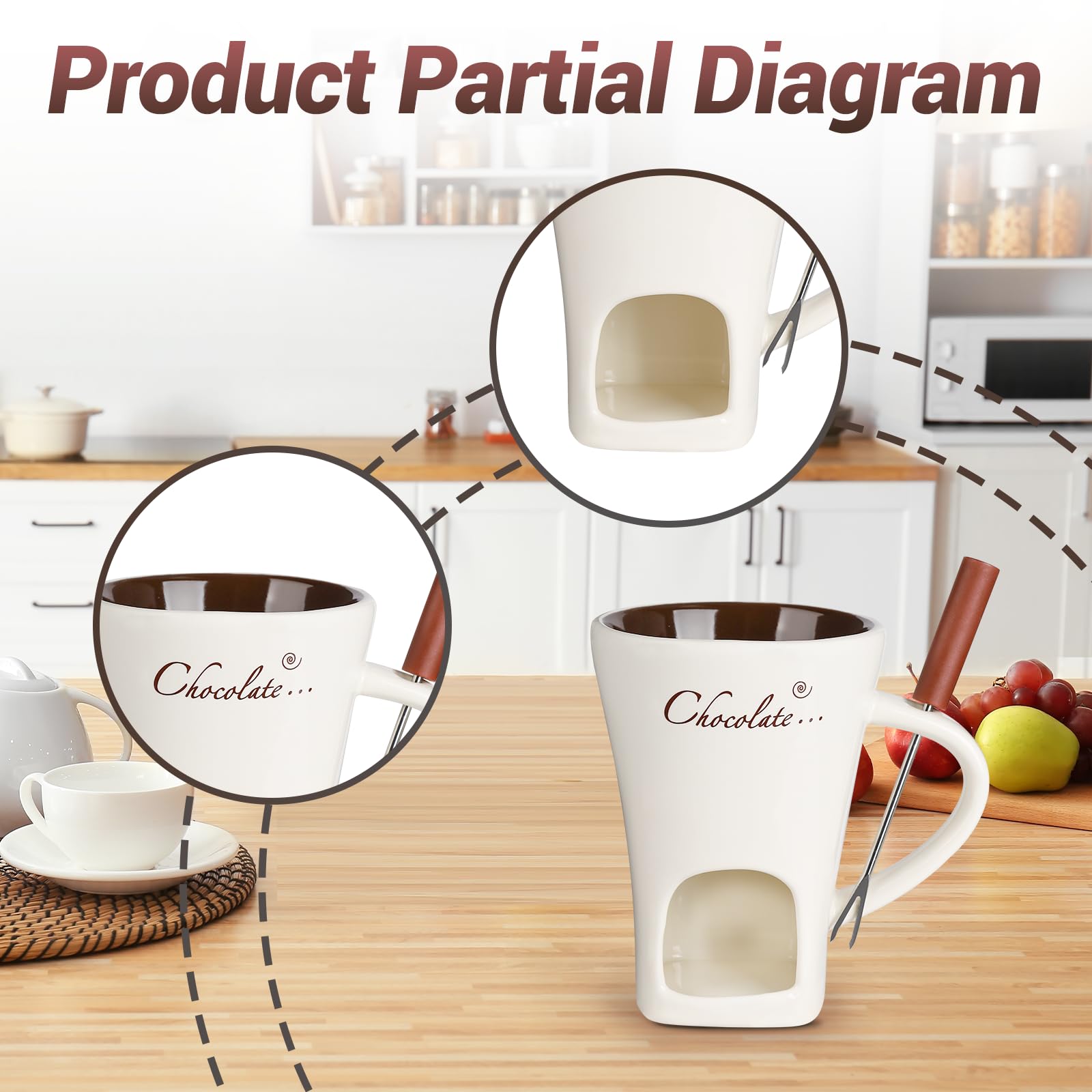 Chocolate Fondue Mug with Fork, Ceramic Fondue Mugs, Melting Chocolate Pot, Cheese Warmer Cup - Image 3