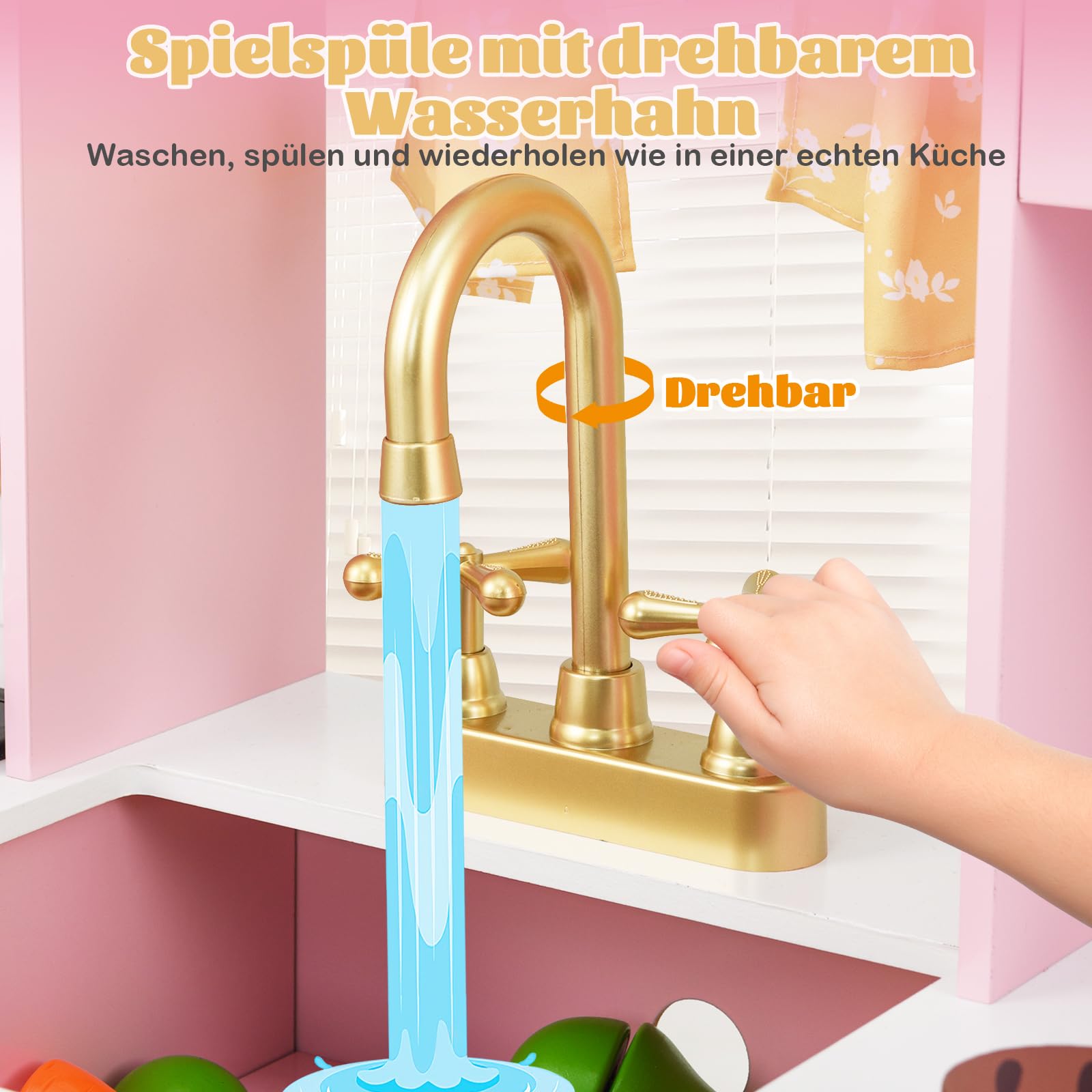 COSTWAY Houten kinderkeuken, speelkeuken met kookplaat, wasmachine
