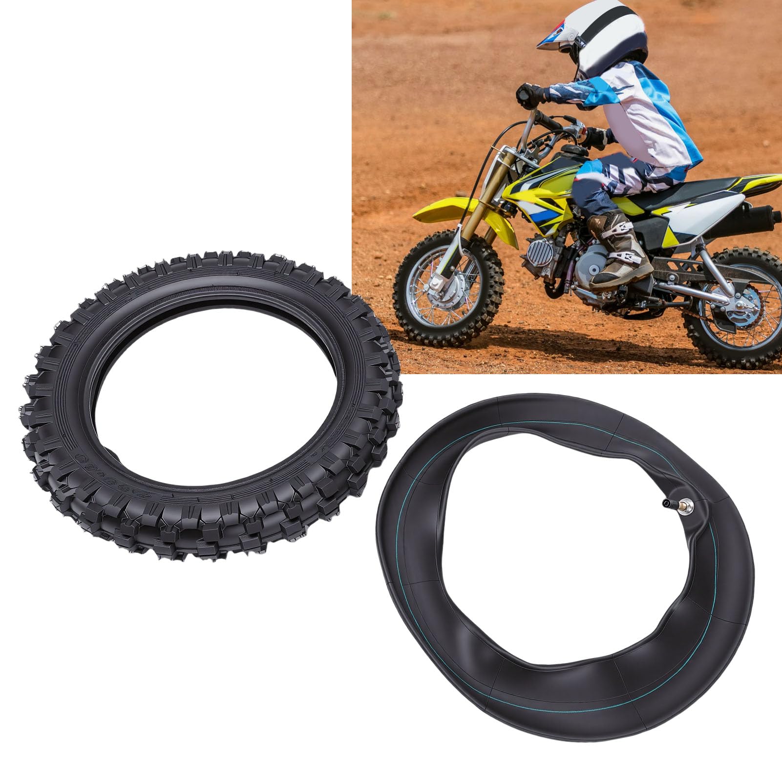 Aramox 2,5 10-calowe Opony Terenowe i Zestaw Dętek, Zamiennik dla CRF50 XR50 DRZ70 JR50 PW50 Motocykla Terenowego z grubą konstrukcją gumową, Maksymalne Obciążenie 255 Funtów