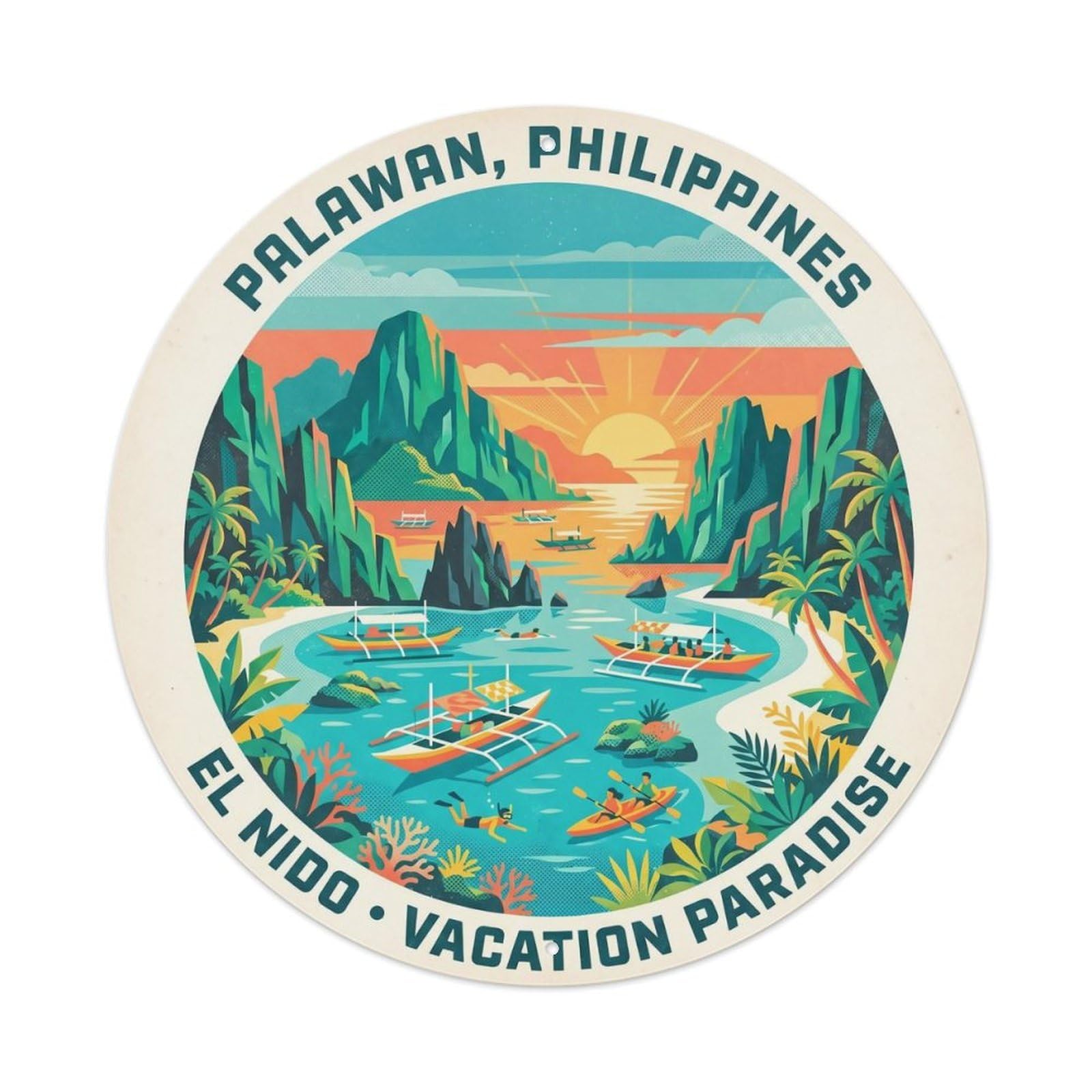 Odgynaw 8X8inch(20X20cm) Palawan El Nido Island Travel Coastal Lagoon Coast Metal Tin Sign