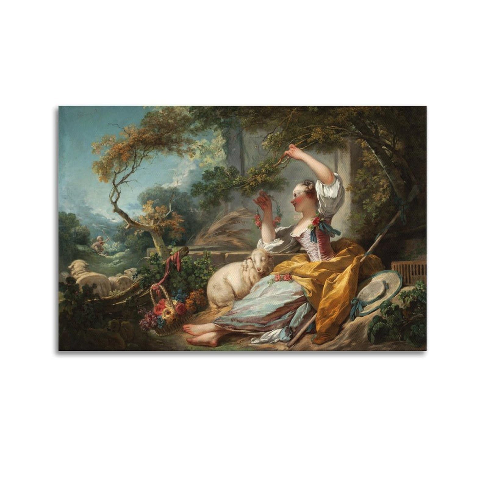 Jean Honore Fragonard Art Poster for The Work The Shepherdess Wall Art Scroll Canvas Painting Picture Living Room Decor Home 24x36inch(60x90cm)