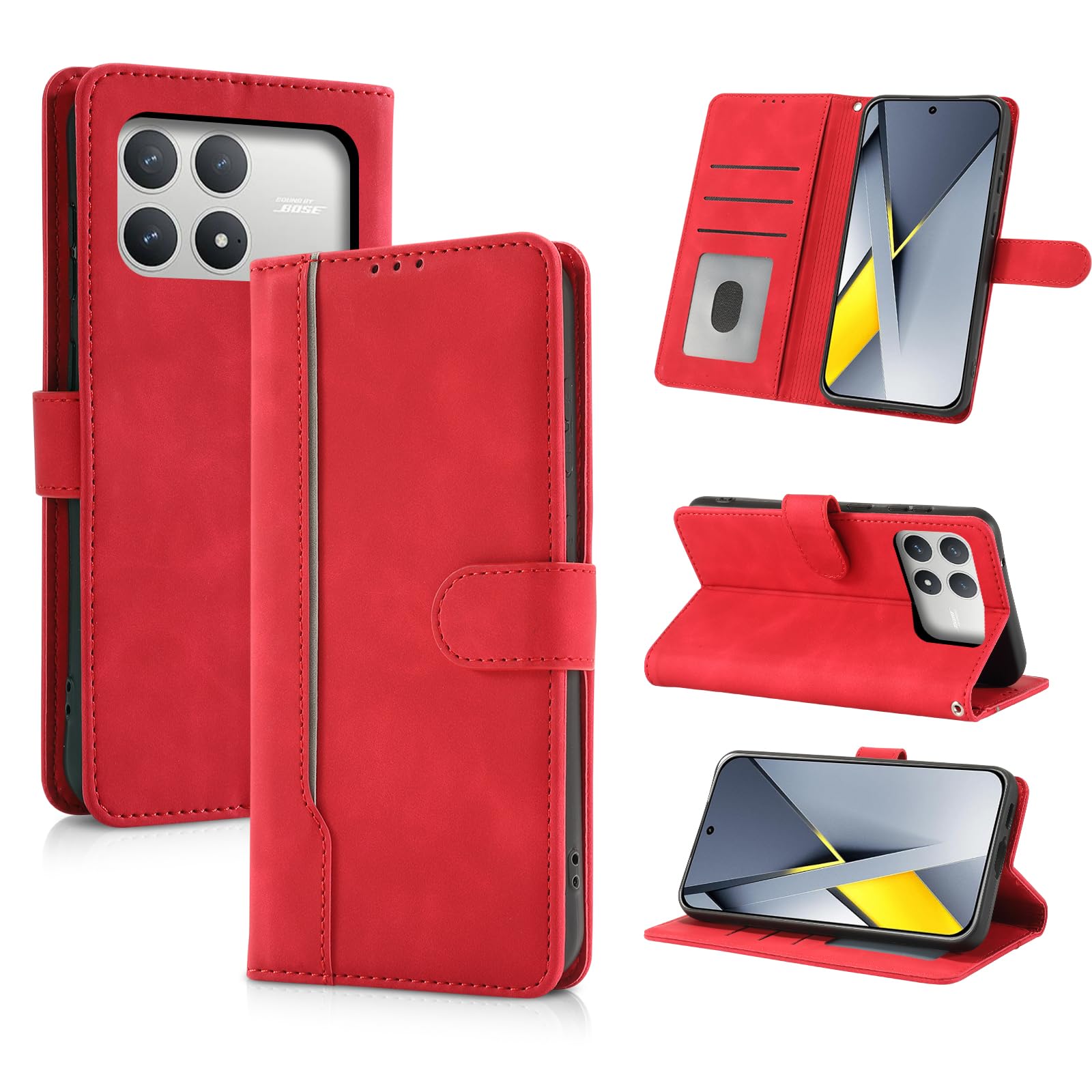 AsWant Handyhülle für Xiaomi Poco F8 Pro Hülle Premium Leder Klappbar Flip Case Magnetische [Kartenfächern] [Standfunktion] Tasche RFID Schutzhülle für Xiaomi Poco F8 Pro (Rot)