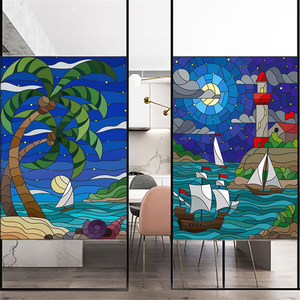 Pellicola per finestra privacy non adesiva satinata statica si aggrappano casa ufficio Happy Whale adesivi decorativi in vetro rivestimenti per porte 50 x 120 cm