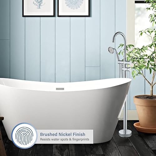 Miniatura 5 de Grifo de bañera de montaje en el suelo, relleno de bañera independiente, acabado cromado, grifo de ducha giratorio de alto flujo con grifos