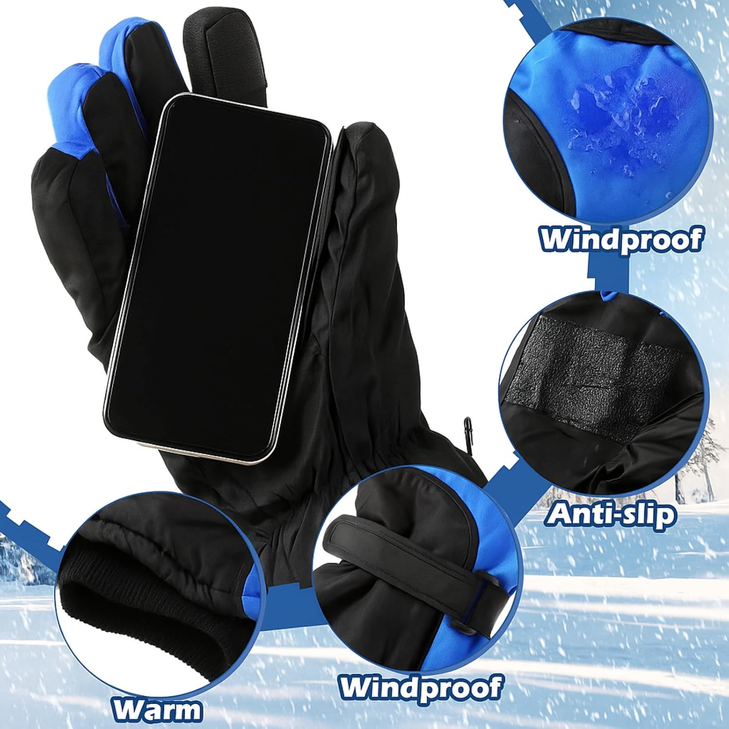 Tarpop 3 Pairs Mens Ski Gloves Winter Warm Women Gloves Adjustable Non Slip Snowboard Snow Waterproof Warm - Image 6