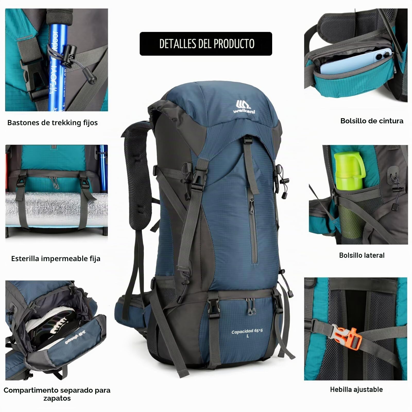 Mochila de senderismo de 70 litros con funda para lluvia, mochila grande para senderismo para hombres y mujeres, impermeable, mochila ligera para deportes al aire libre, viajes, senderismo