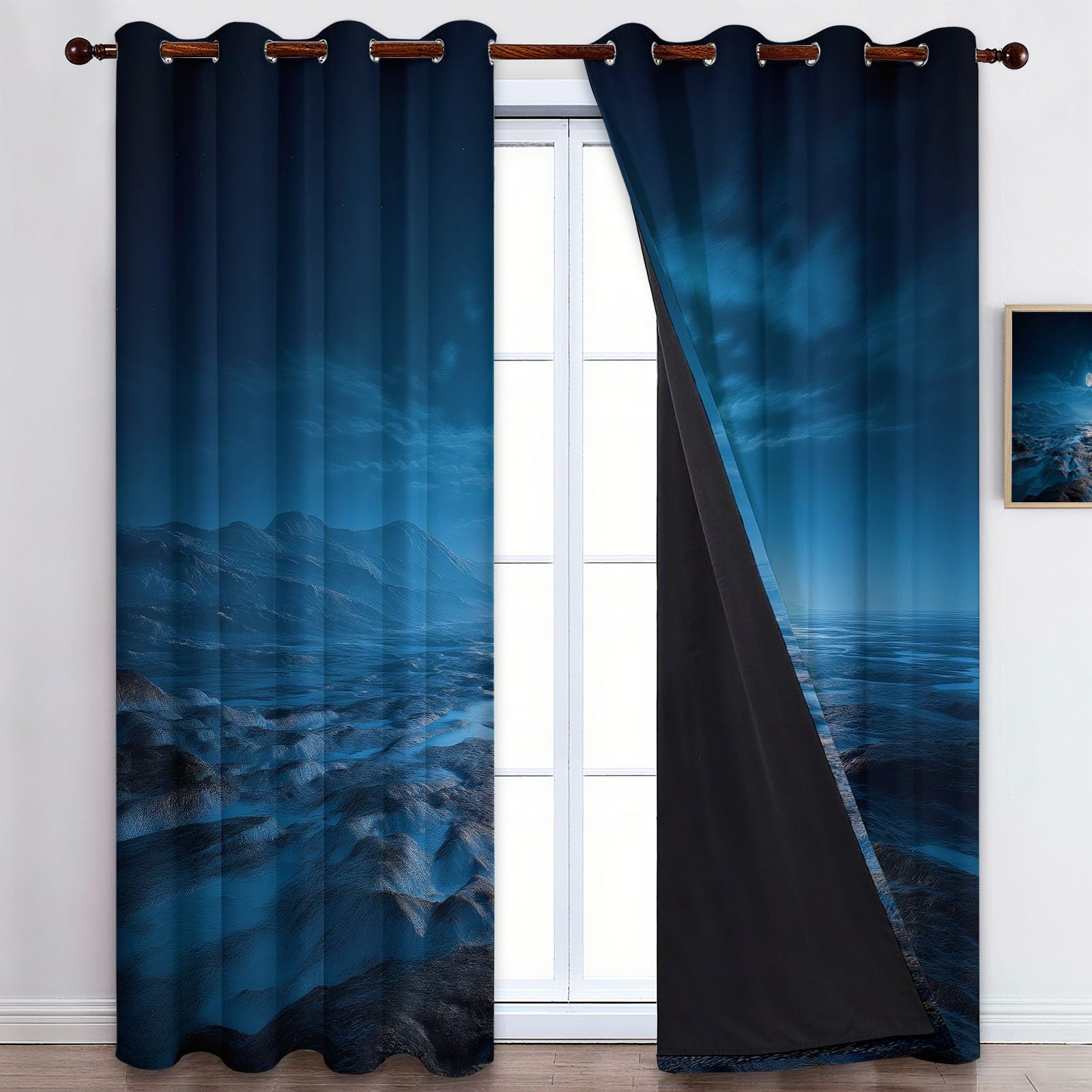 Blickdichte Vorhänge mit Ösen Sternenhimmel Felsen Nachtszene, Thermovorhang 2er Set 215 x 110 cm Verdunklungsvorhänge mit Kälte - Schallschutz für Wohnzimmer Schlafzimmer, Gardinen