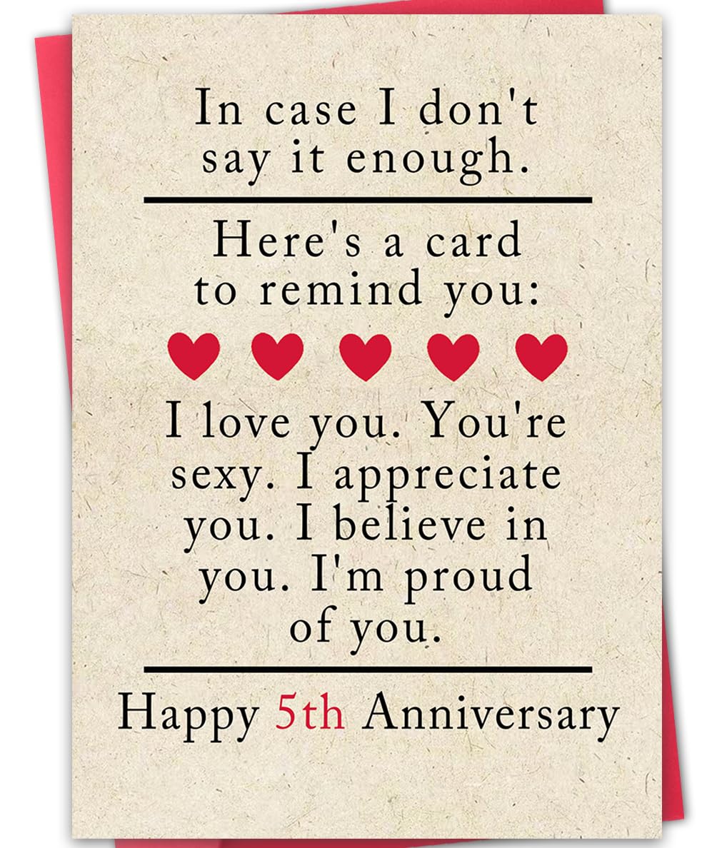 ATTLVV 5 Year Anniversary Card Gifts for Him Her,Happy 5th Anniversary Card for Woman Men,Wood Anniversary Cards Gifts for Husband Wife,5th Wedding