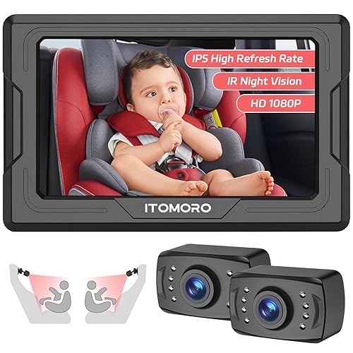 Itomoro Cámara de coche para bebé HD 1080P con pantalla de doble canal con 2 cámaras de visión nocturna IR, fácil de instalar cámara de coche de 4.3