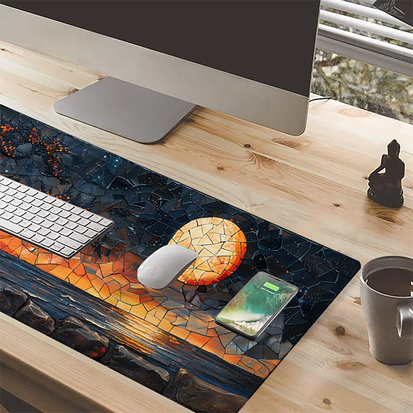 áRbol Alfombrilla Ratón Gaming XXL 1500x800 mm, Alfombrilla Gaming Negro Mousepad con Base de Goma Antideslizante, Impermeable Desk Mat para Teclado y Raton, Accesorios Gaming, Regalos de Hombre P-I