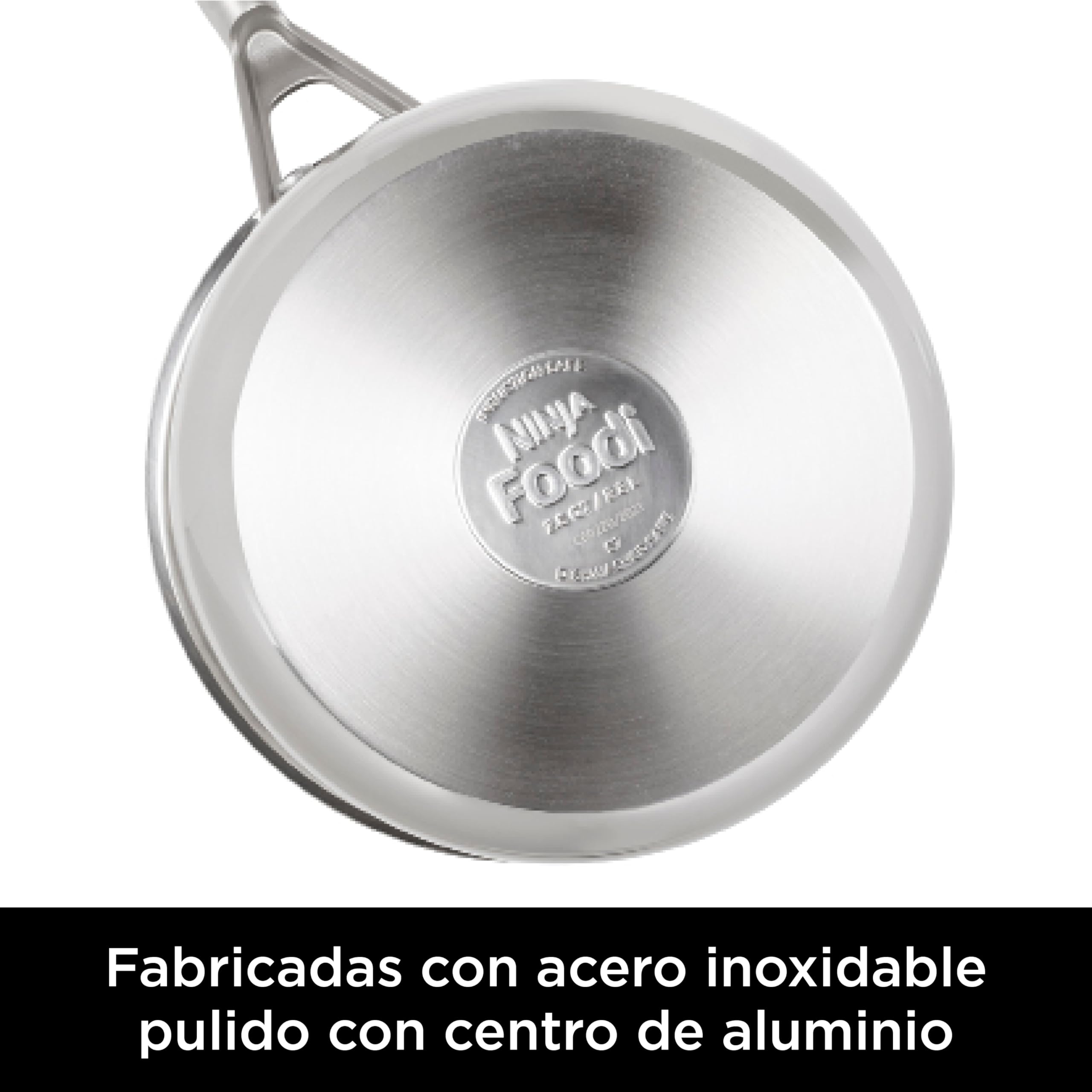Ninja Foodi ZEROSTICK Juego de 3 cacerolas de 16, 18 y 20 cm, con tapa de vidrio templado, antiadherentes y en acero Inoxidable, aptas para inducción, lavavajillas y horno hasta 260 °C, C63000EU