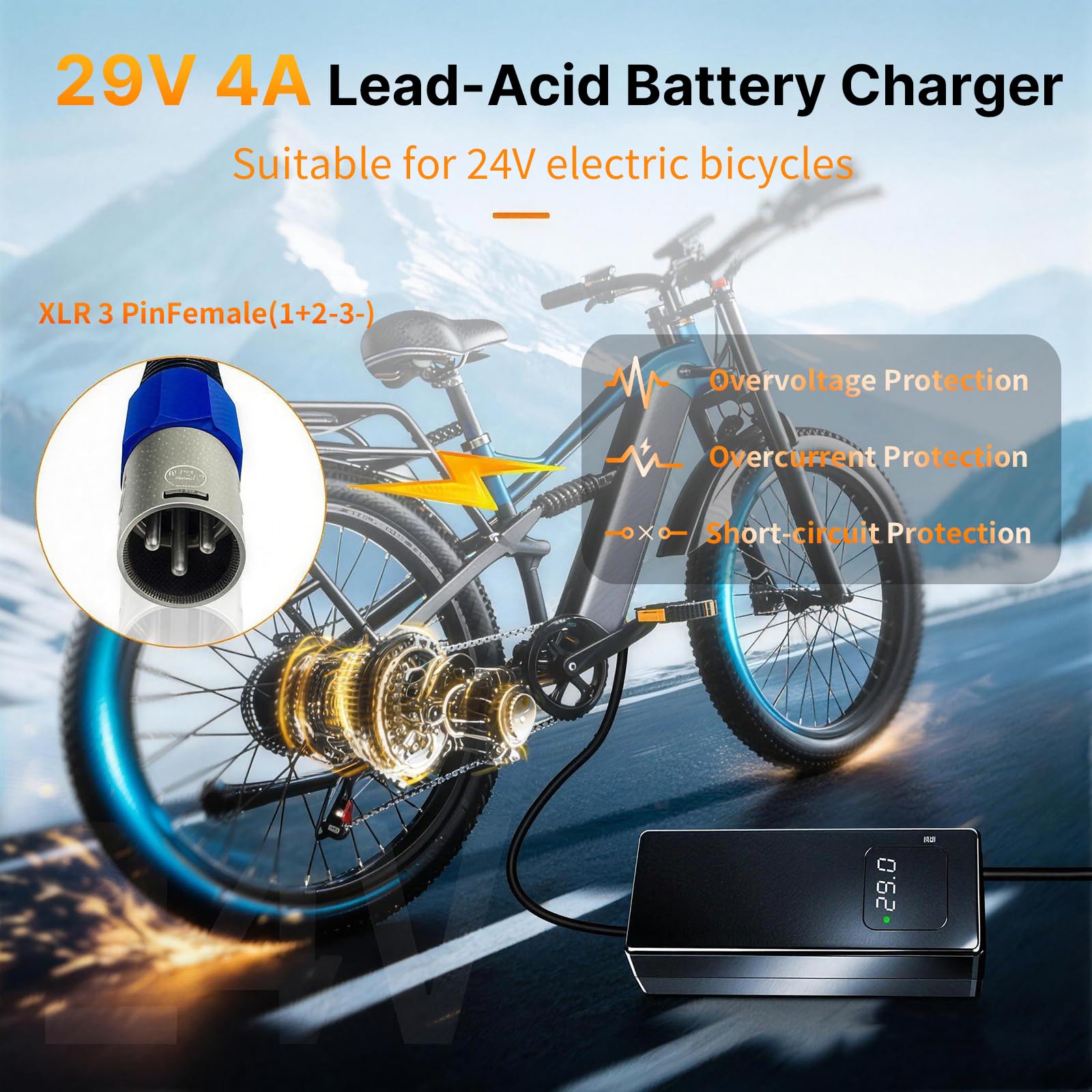 Cargador de batería 24 V Plomo 29 V 4 A XLR - Cargador para silla de ruedas eléctrica con pantalla LED de tensión