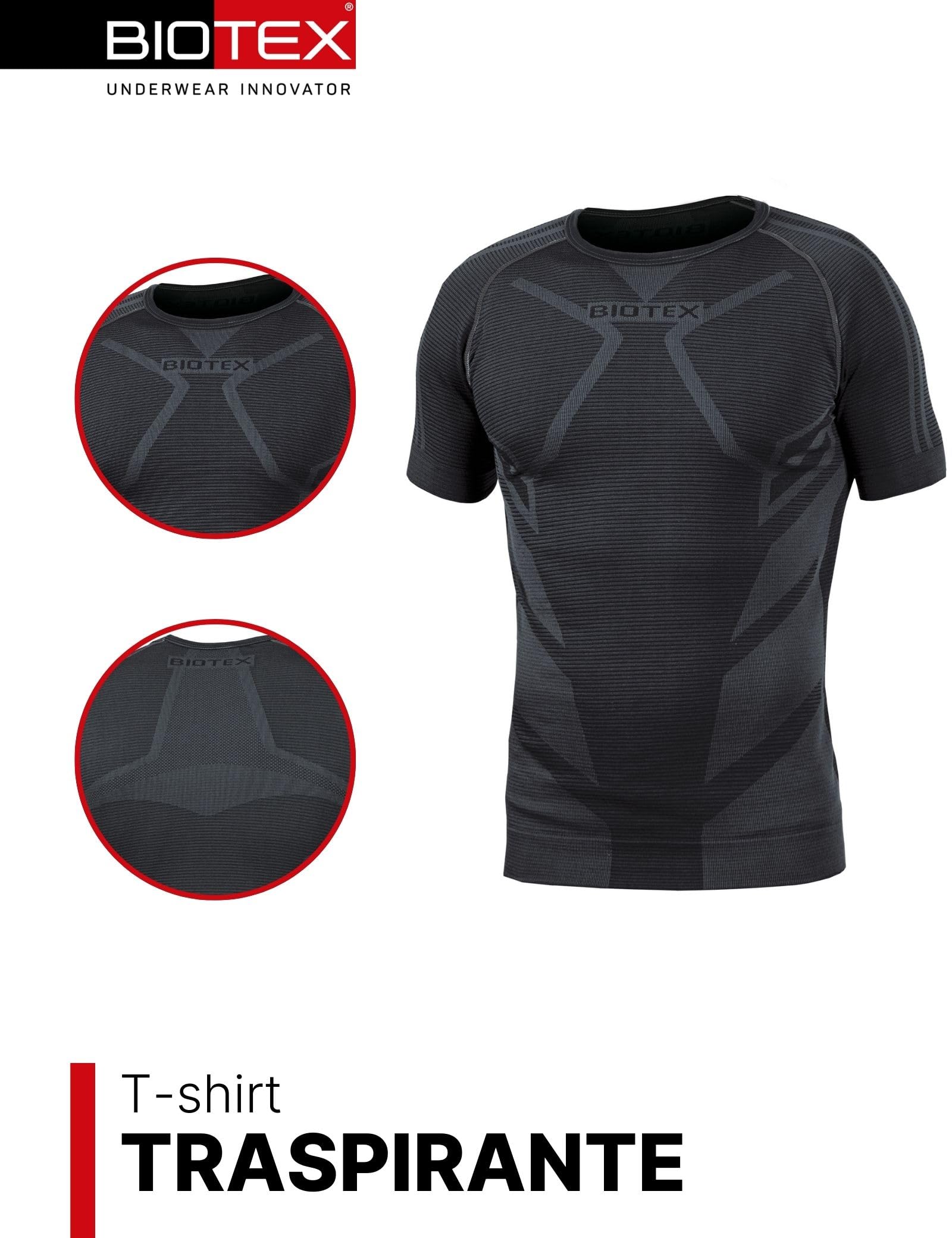 BIOTEX T-Shirt +Carbon da Uomo per Ciclismo e Running, Traspirante e Antibatterica, per L'Estate e per l'inverno