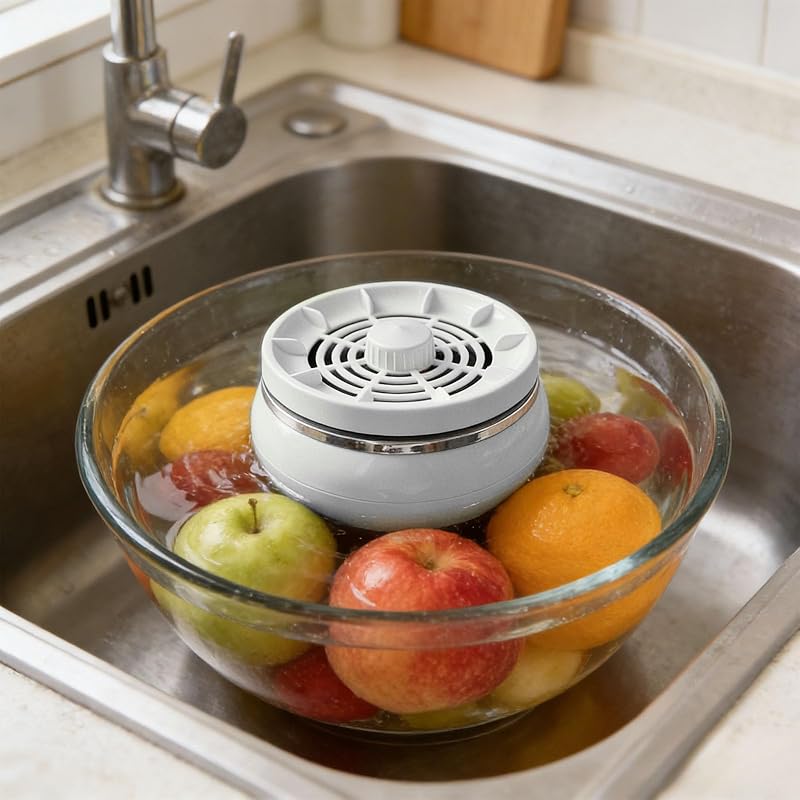Fruit and Vegetable Washing small Portable Household Machine Food Purifier Waterproof Portable Long-Lasting Multifunctional Washer for Home Kitchen Cooking Grain Rice Seafood (White-1PC)