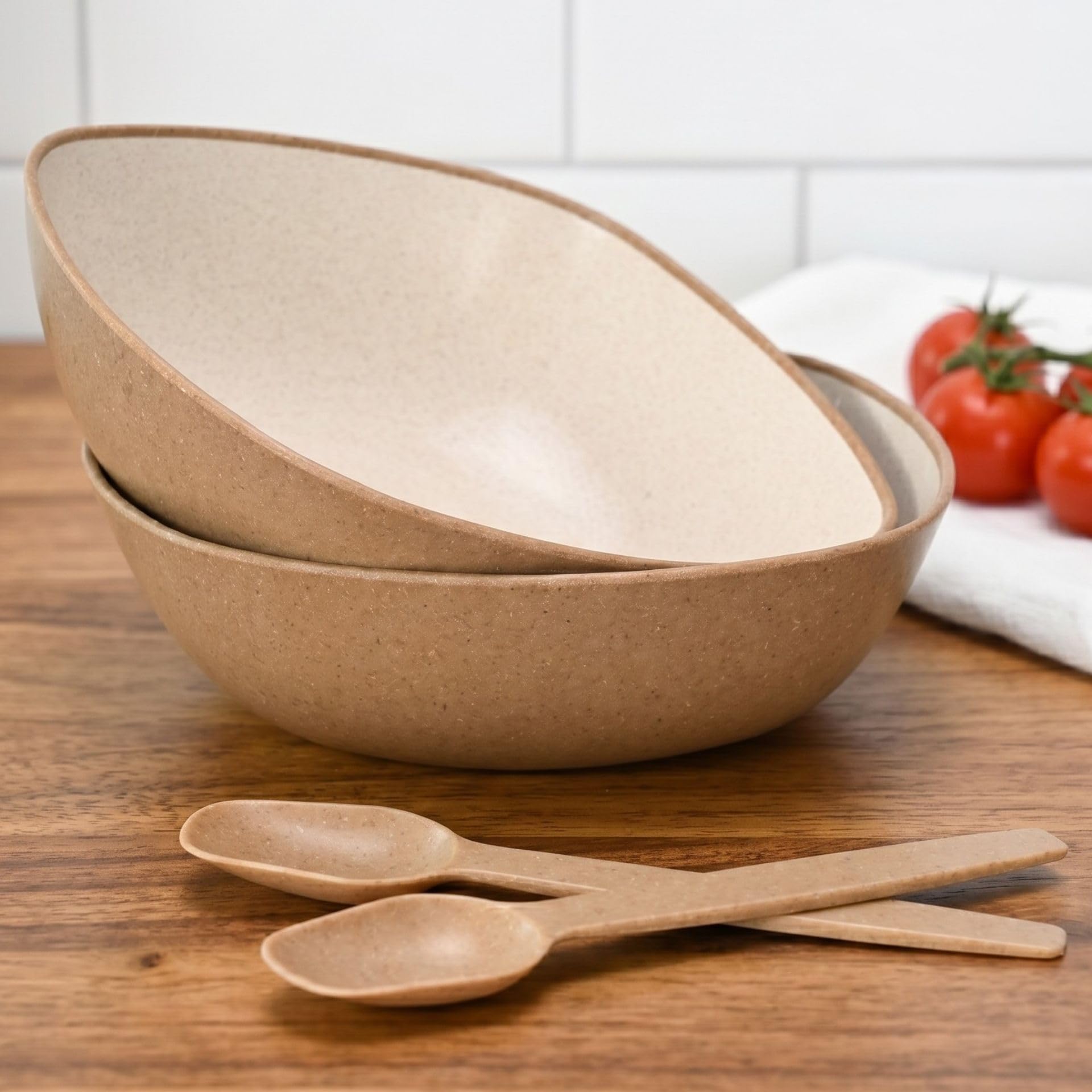 Eha Set of 2 Earth-Friendly Multipurpose Bowls for Kitchen | 600 ml | Made with Bamboo Fibers & Rice Husk | Microwave Safe Bowl | for Hot & Cold Serving Bowl Set | Tortilla