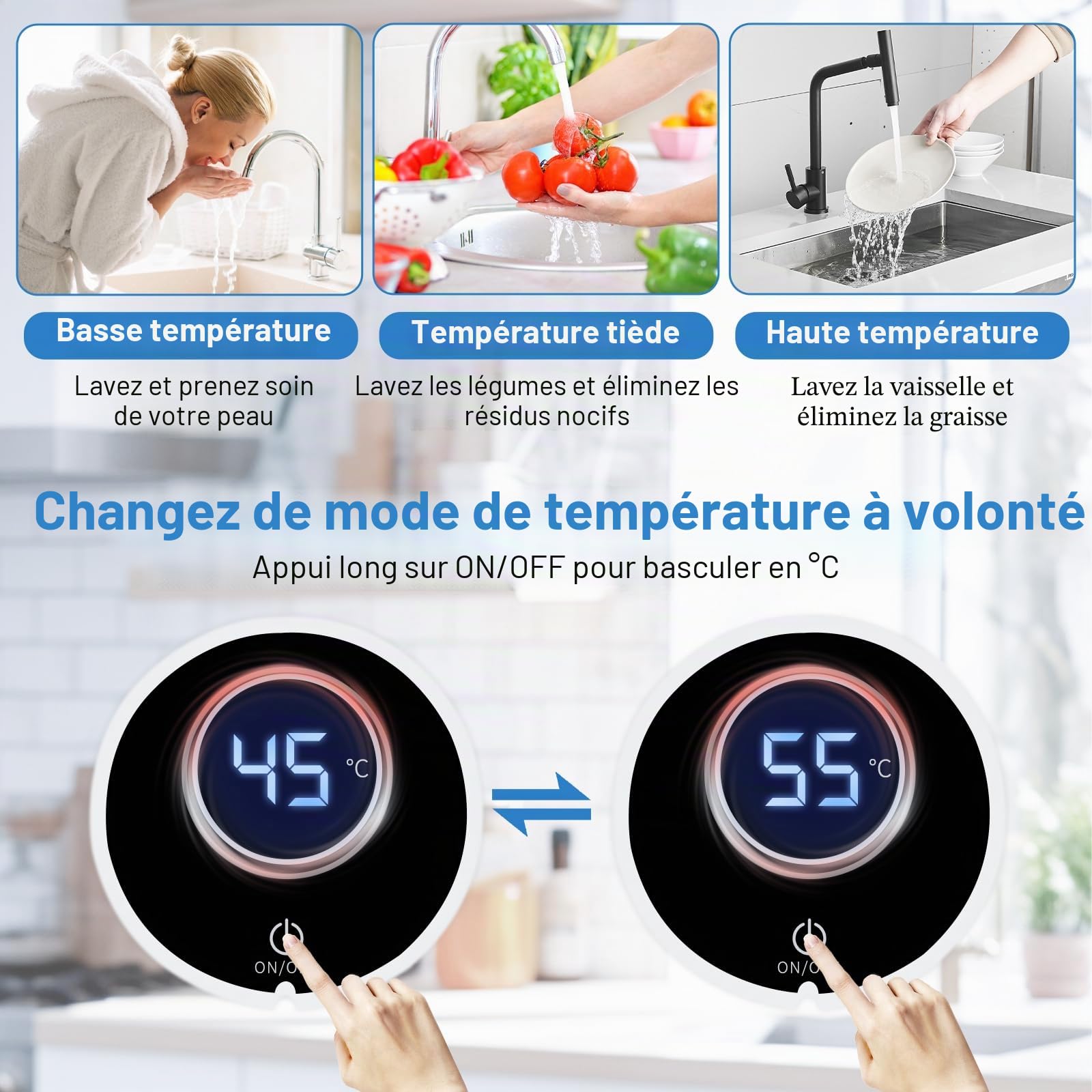 Chauffe-eau instantané électronique, 220V 3800W Chauffe-eau instantané de la température, chauffe-eau instantané électrique pour RV cuisine salle de bain