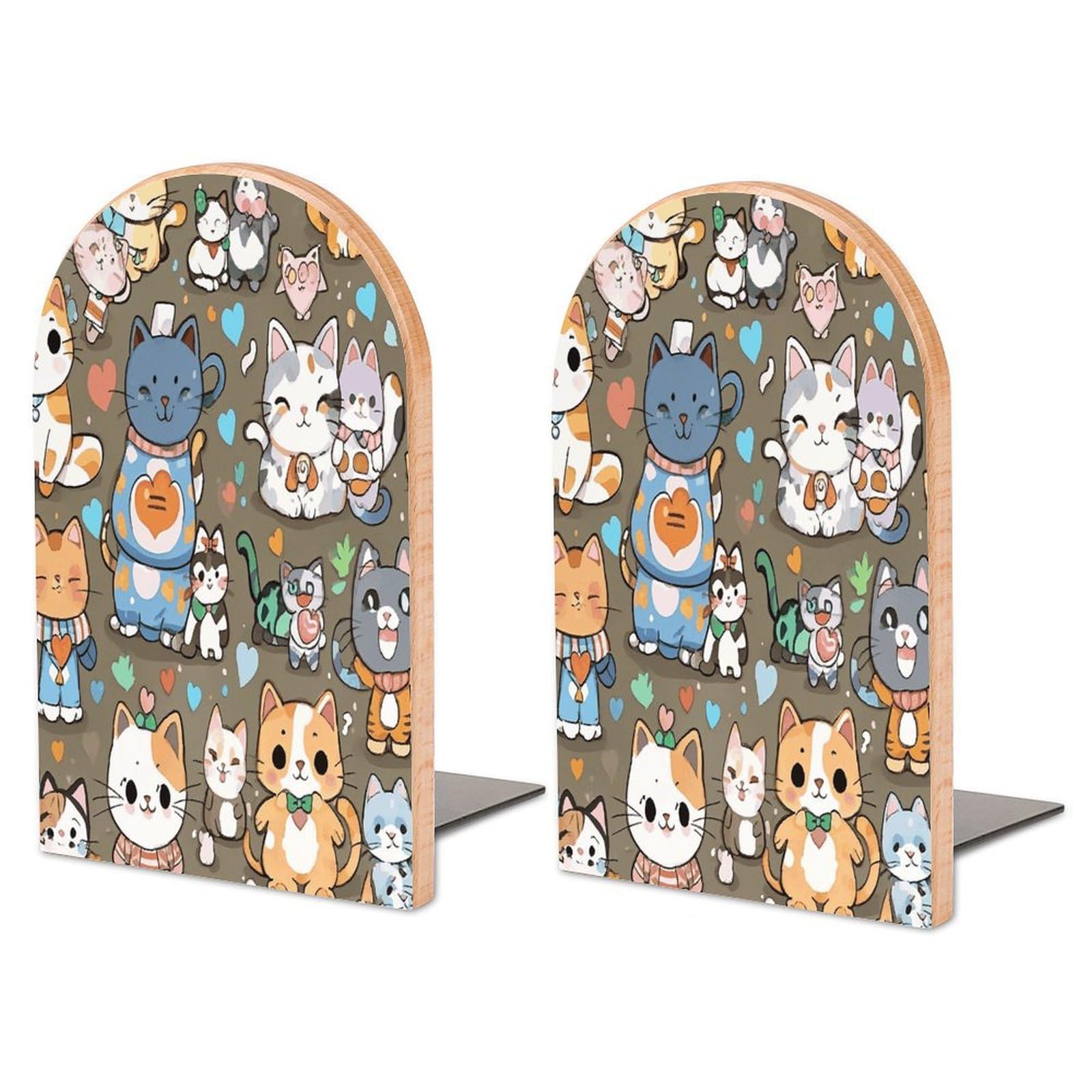 Sujetalibros de gatos de madera para decorar habitaciones infantiles y estanterías del salón