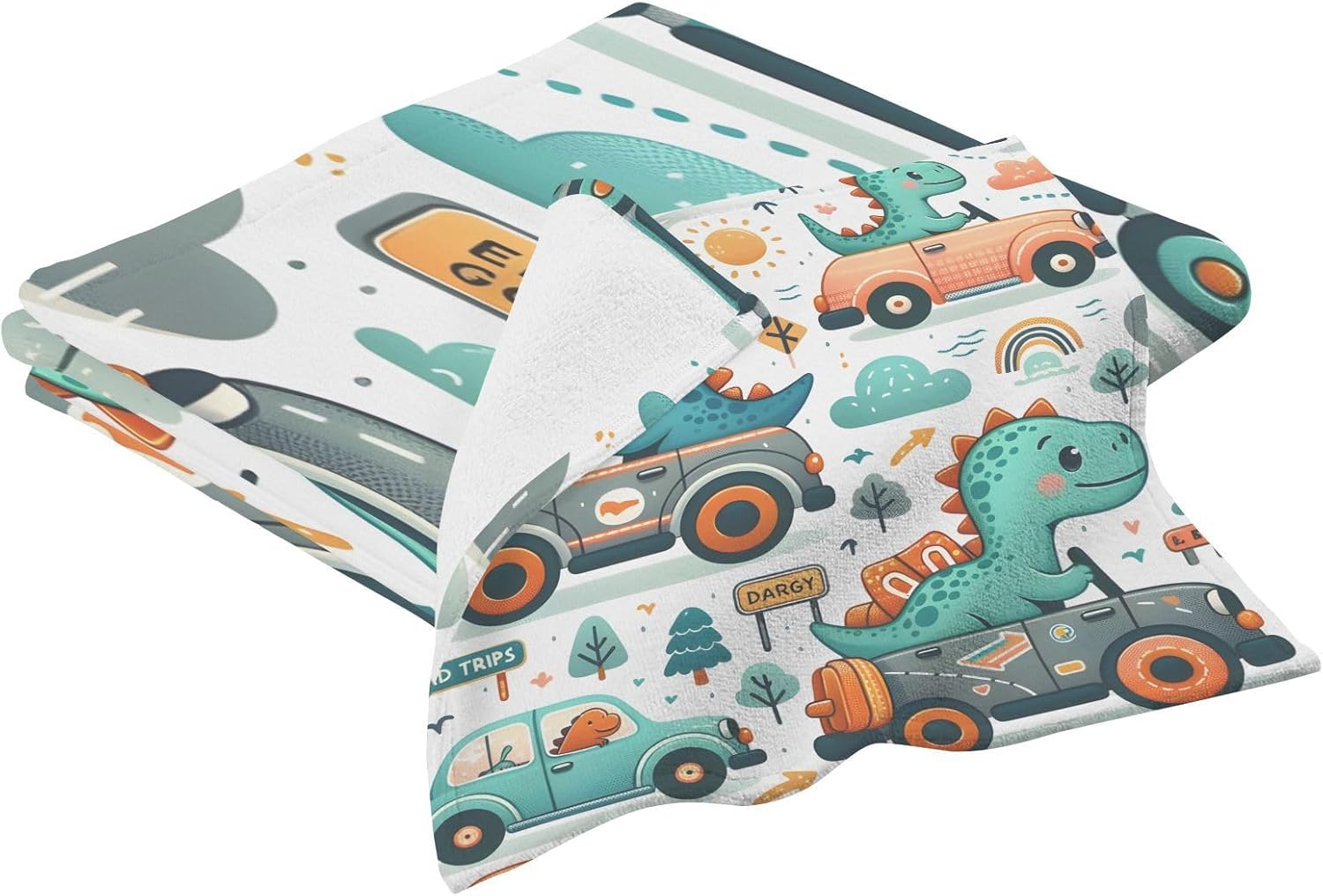 Hand Towels Premium Soft and Highly Absorbent Cute Dinosaur in Car 2 Pcs Towels for Bathroom Set 100% Cotton Decorative Face Towels