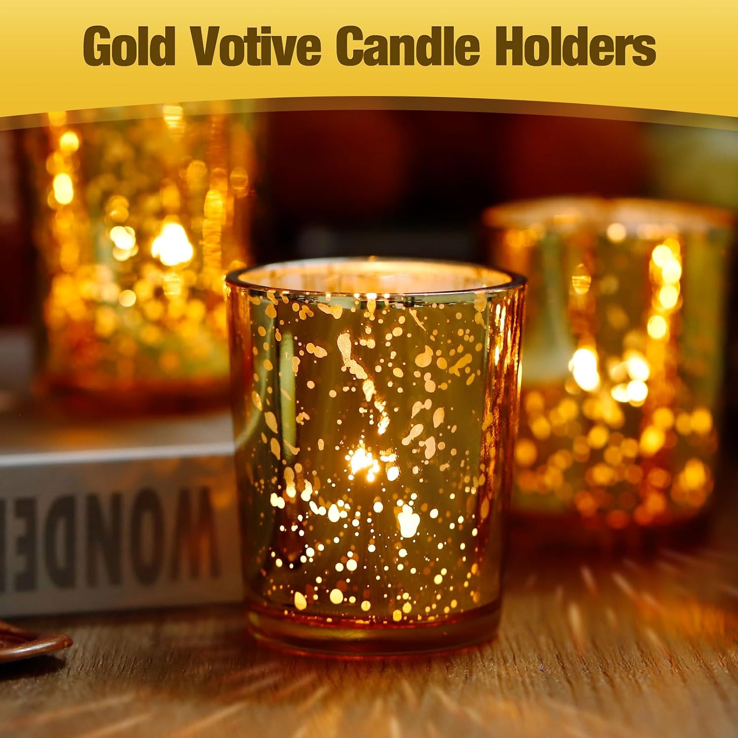 Jeffbaubl 12 Pack Votive Candle Holders, Tea Light Candle Holders, Gold