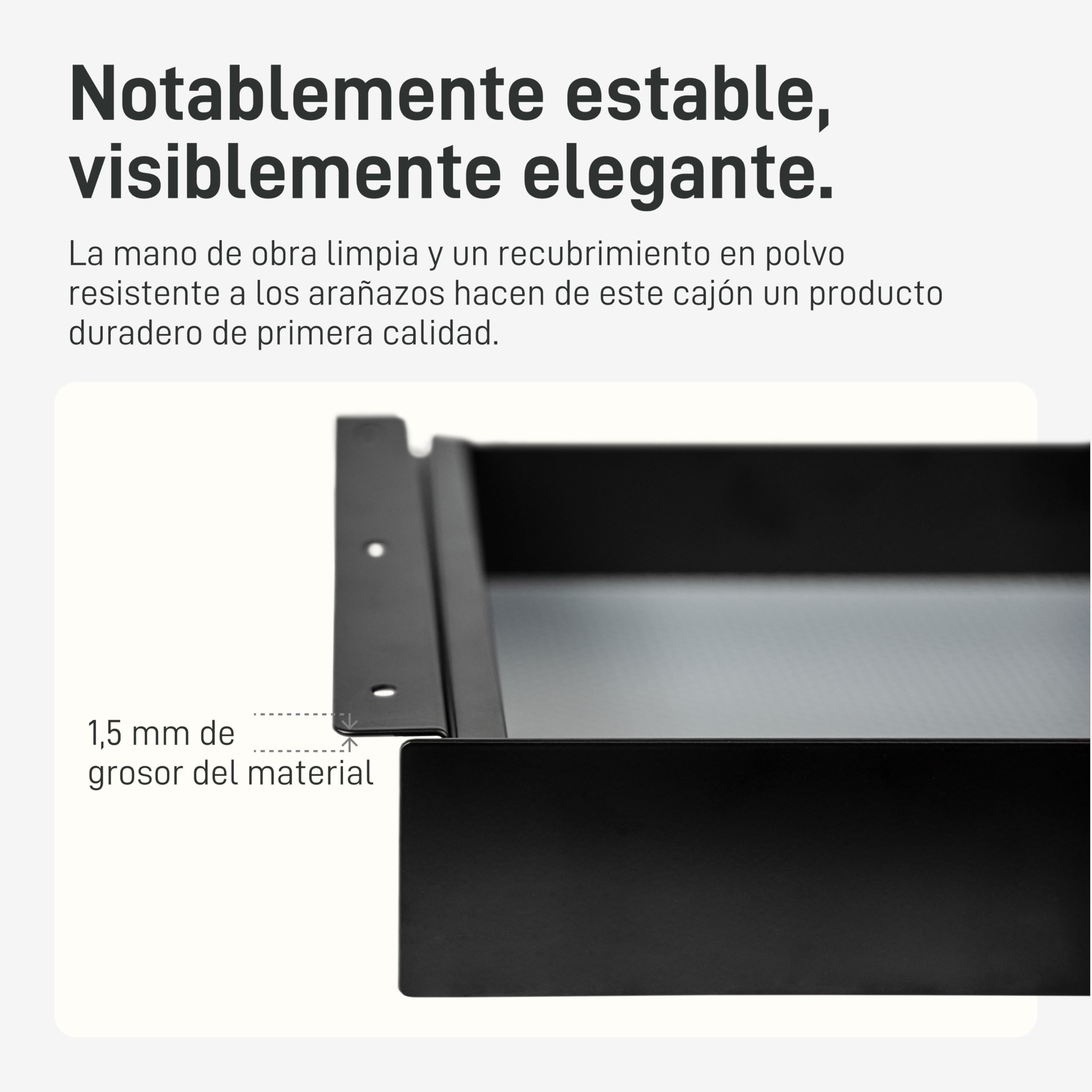 Natural Goods Berlin EXPERT - Cajón de metal negro con alfombrilla antideslizante - 55 x 25 x 5 cm - para debajo de la mesa o cajón