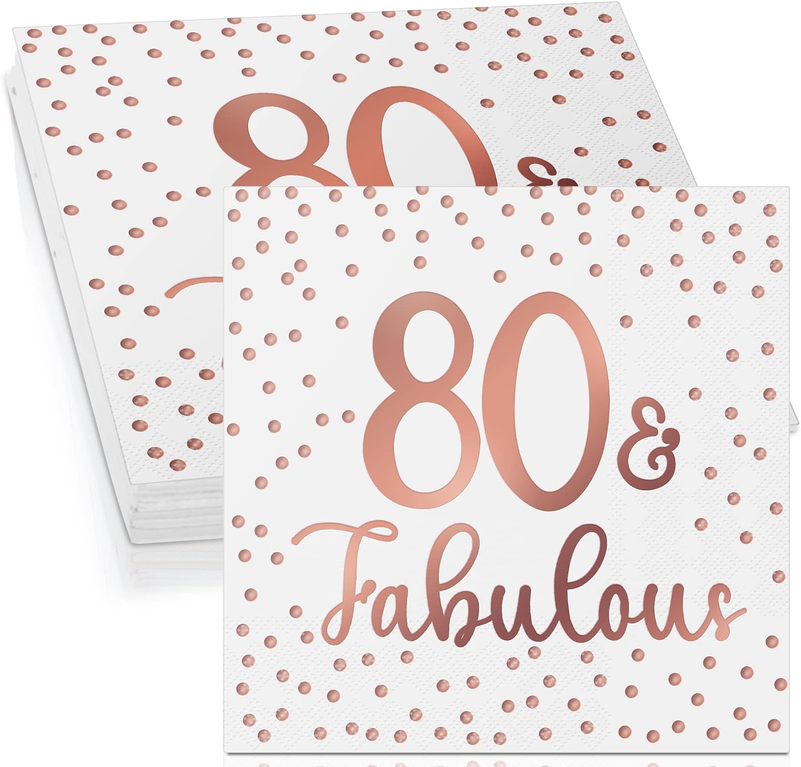 Tenare 40 Pcs Glitter Napkins Happy 80th Birthday Fabulous Cocktail Disposable Napkin for Birthday Party Anniversary Decoration, 3 Ply White and Rose Gold(80th Fabulous,White and Rose Gold)