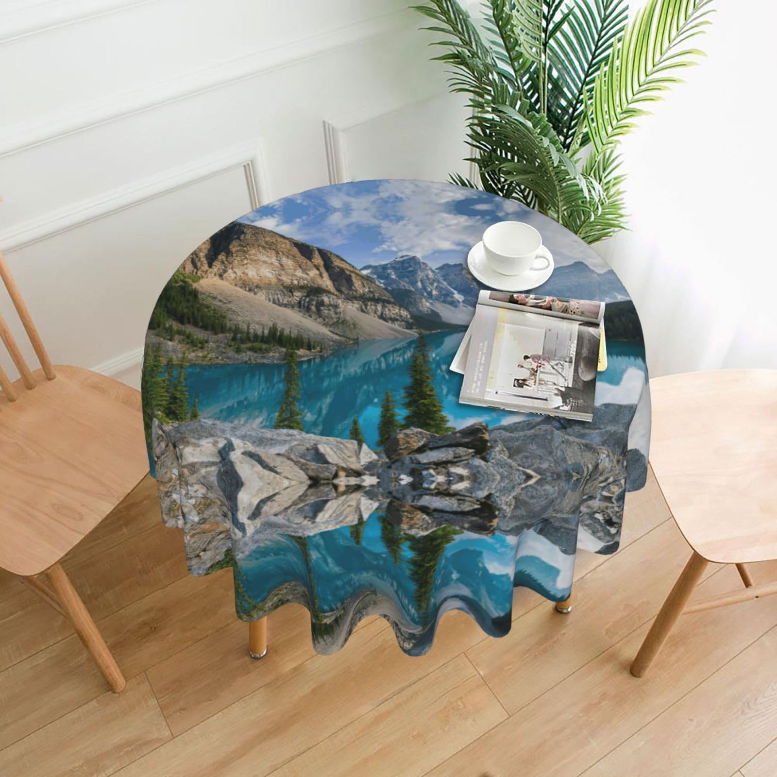 Zcmkjlg Beautiful Mountains Print Quick Ship Round Tablecloth 60in Polyester Washable Cover for Dining Room