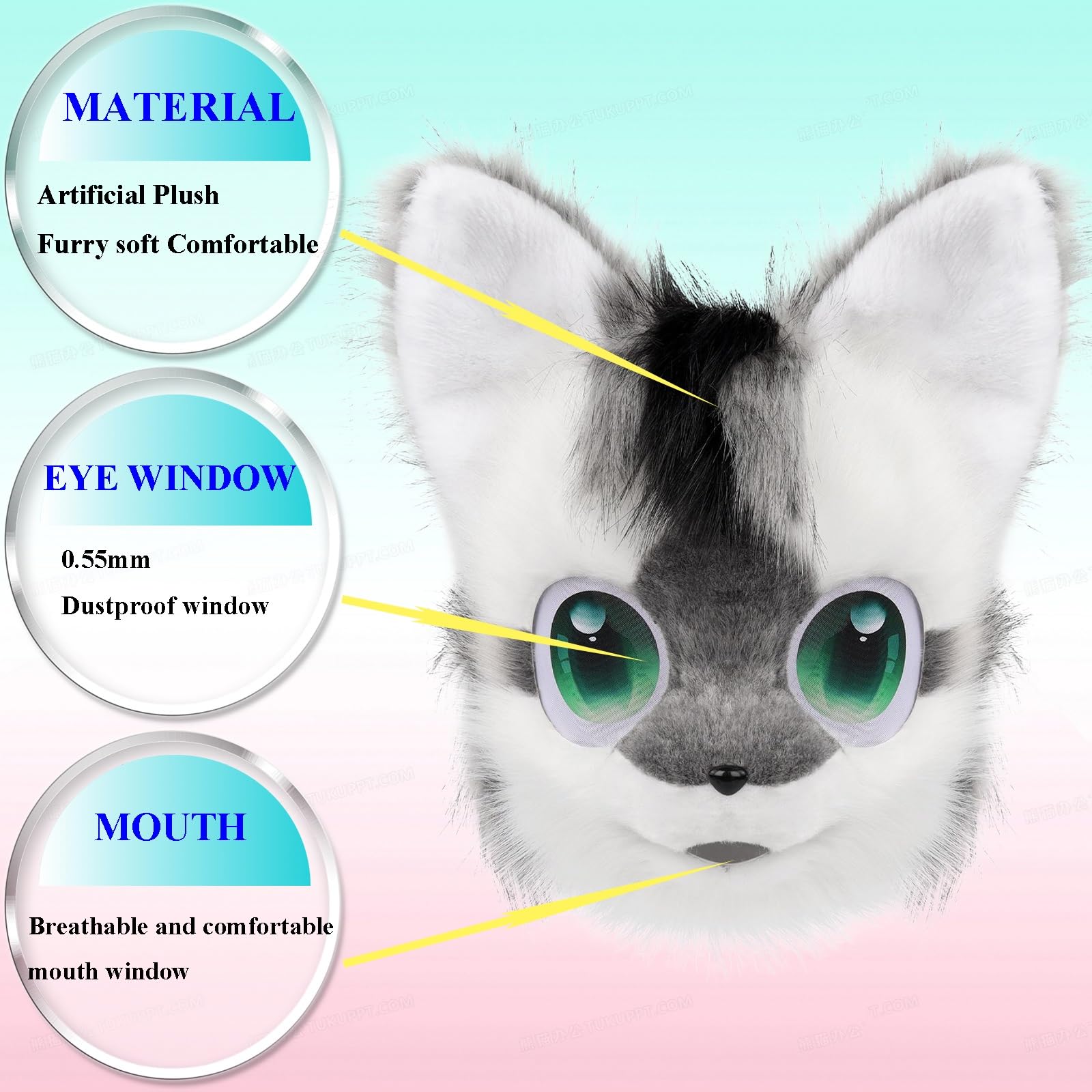Fursuit Furry Headband Zwierzę Kot Pies Sztuczny Plusz Pełna Głowa Uroczy Komiks Con Nosi Maskę Cosplay Halloween Party Karnawał(A)